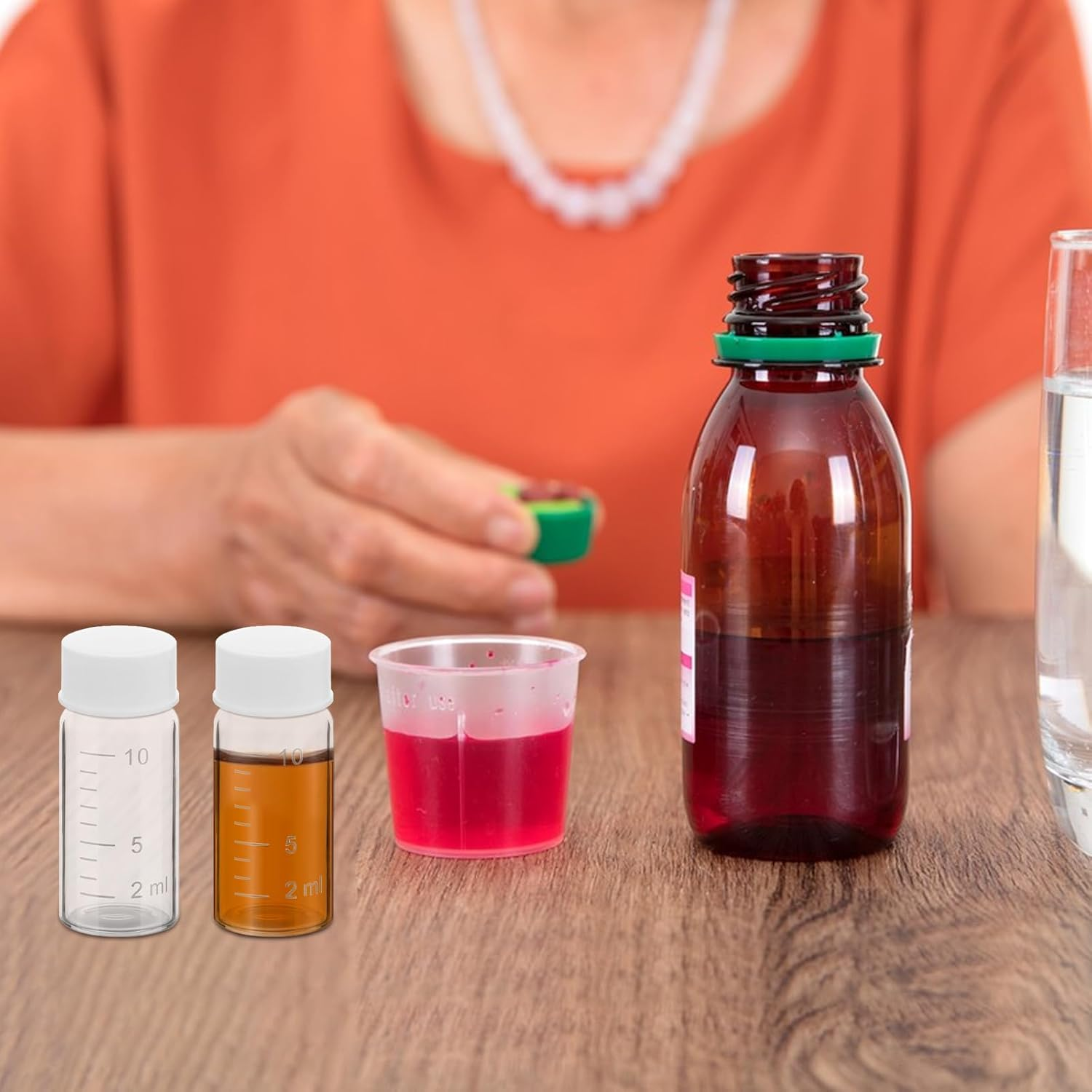 AIHSUMC 5 Pcs Liquid Medicine Travel Container, Scale Glass Liquid Medicine Bottles Travel Size Liquid Medicine Dispenser with Leak-Proof Plug Single Dose Medicine Bottles Containers (Clear, 10Ml) image number 2