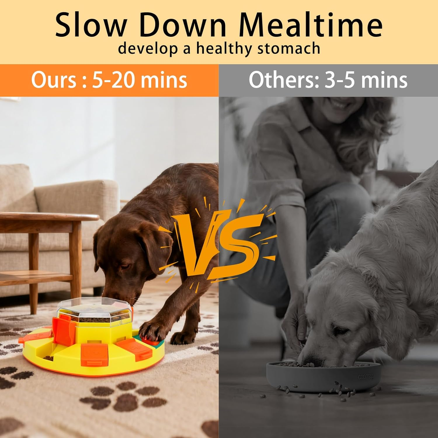 Dog Enrichment Toys 2 Levels Dog Slow Feeder Bowl with 2 Puppy Teething Chew Toys Nail File Toy for Mental Stimulation and Training Interactive Puzzle Toy for Smart Dogs (Yellow) image number 3