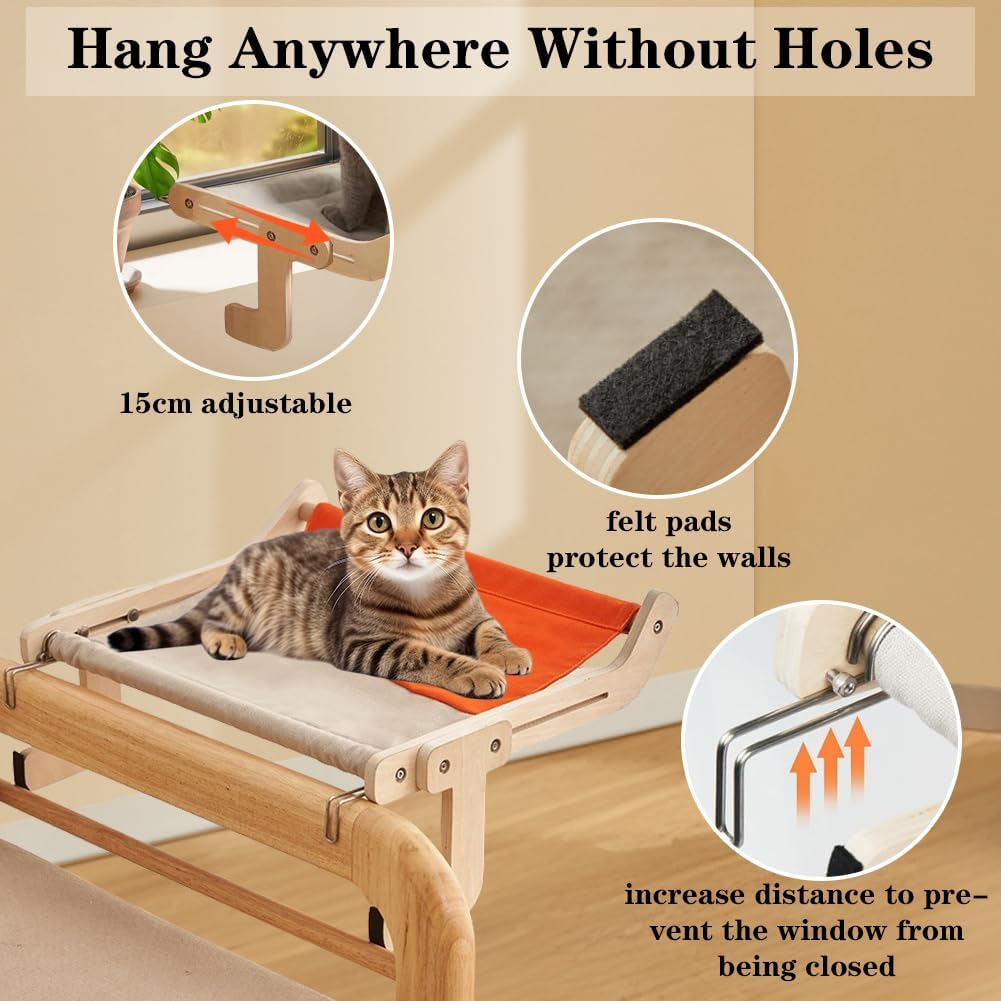 CEWROM Cat Hammock for Windows, Cat Hammock Pet Bed, Cat Bed for Bed Edge, Cat Balcony Hammock Bed for Windowsill, Cat Lounger up to 18 Kg image number 5