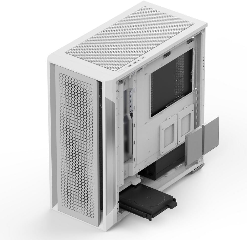 Almordor Full Tower Gaming Computer PC Case Chassis with Tempered Glass Side and High-Airflow Front Mesh Panel, Supports ATX/E ATX/MATX/ITX, White image number 2