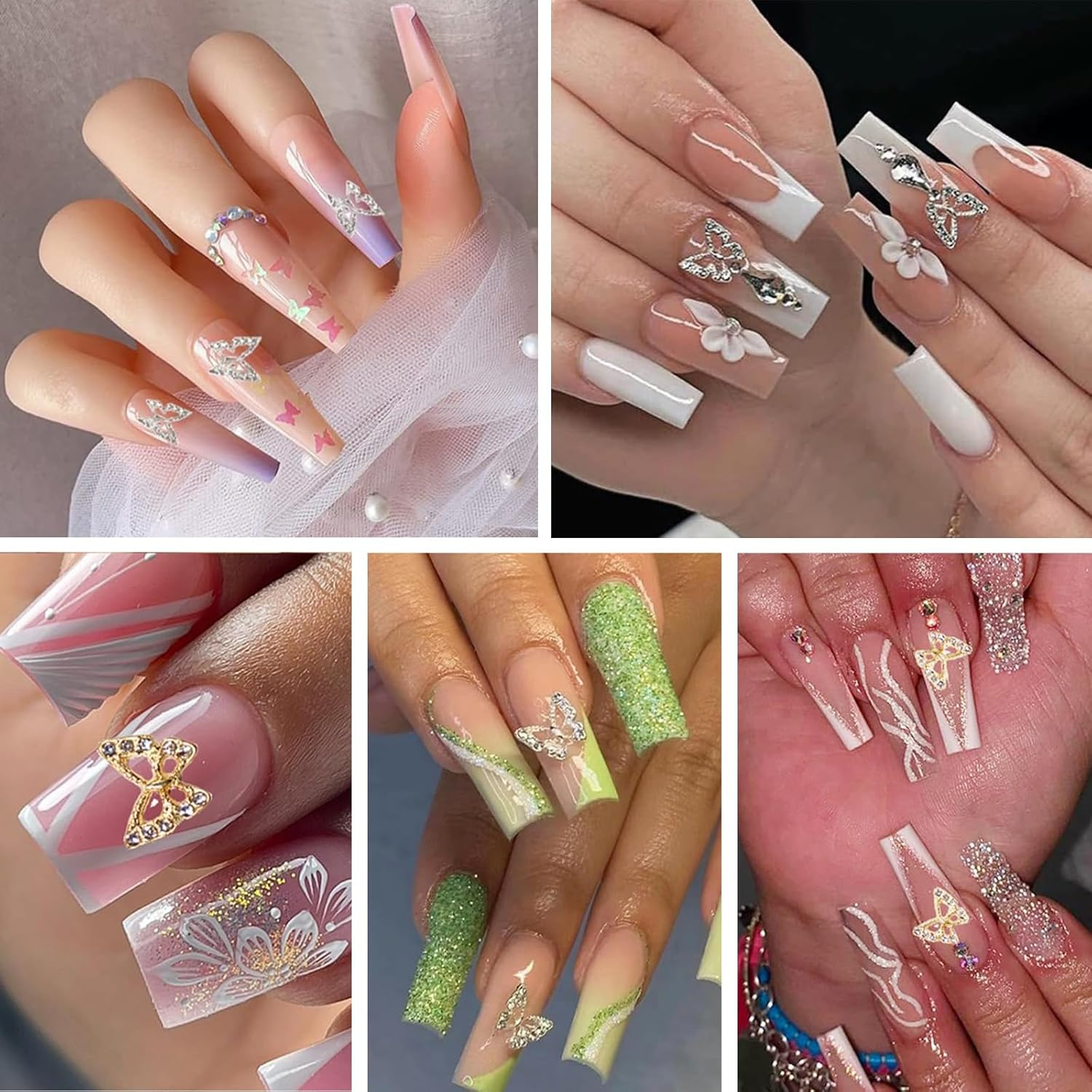 Tatiwoo Pink White Red Black Flowers Nail Charms Bow Tiny Blossom Flowers Acrylic Nail Charms Butterfly Nail Gems Charms for Manicure DIY Crafts Jewel Accessories, Small image number 2