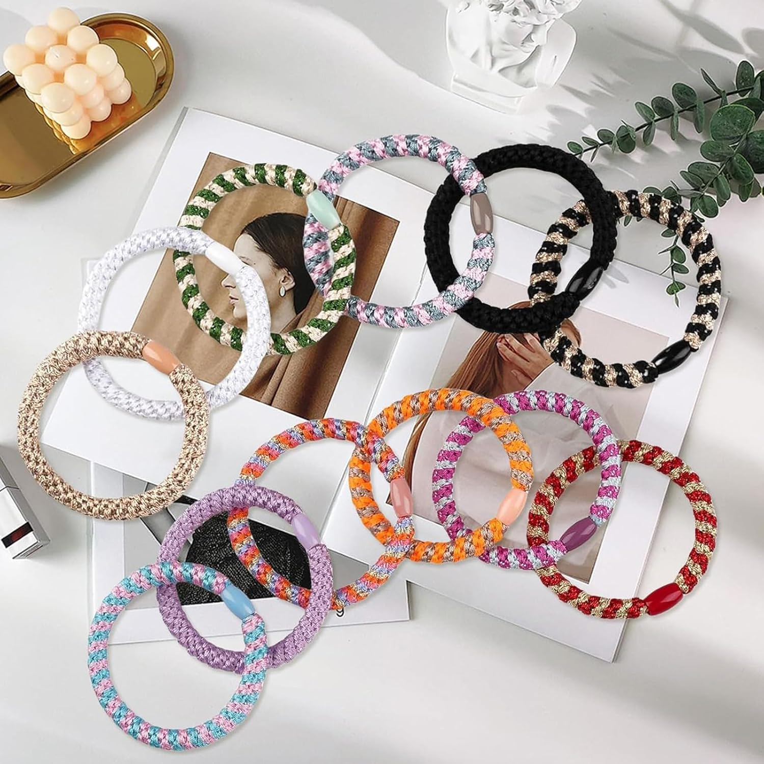 RTRTGS Pack of 12 Women'S Hair Bobbles, Elastic Ponytail Holder, Stylish Ponytail Holder for Women and Girls image number 5