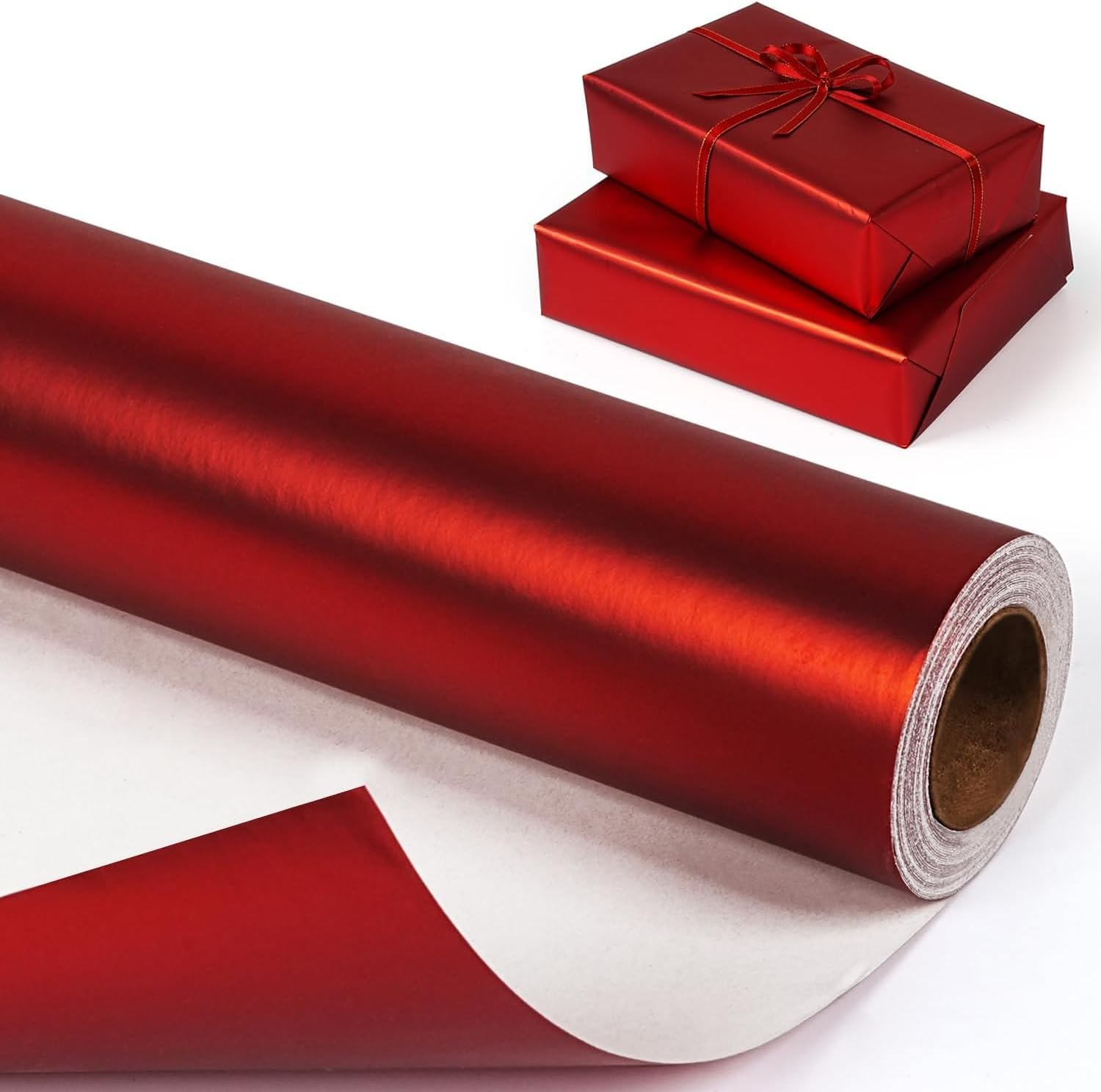 WADY Matte Metal Wrapping Paper Roll - Solid Color Gift Wrap for Wedding, Christmas, Birthday, Valentine'S Day, Baby Shower, DIY Bouquet - 43Cm X 10M Decorative Paper (Red)