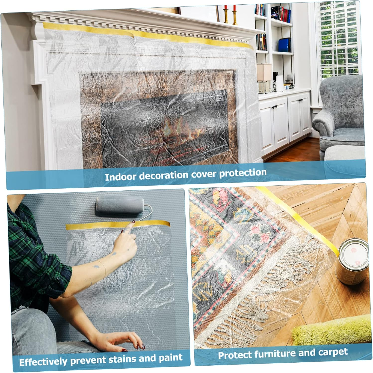 6Rolls Masking Tape for Painting Self-Adhesive Covering Films Easy to Cut Protect Floors Furniture Carpets image number 4