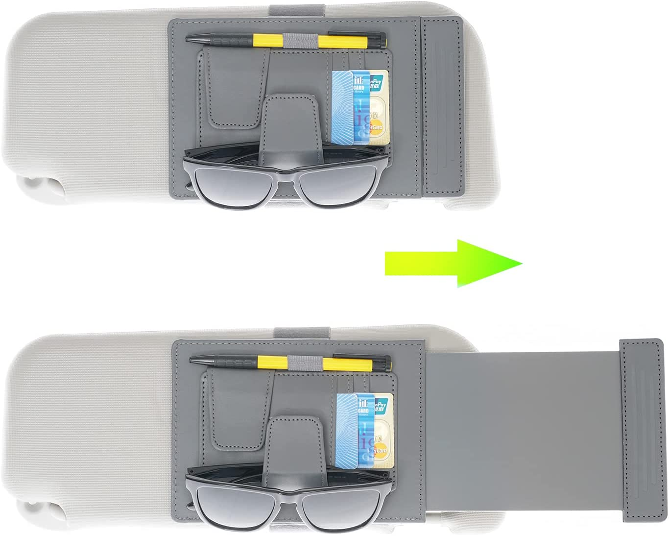 Universal Car Sun Visor Organizer and Extender - Anti-Glare Sunshade with Multi-Pocket Storage for Sunglasses, Cards, and More - Improve Driver Safety and Convenience, 1 Piece (Gray) - Gray image number 1