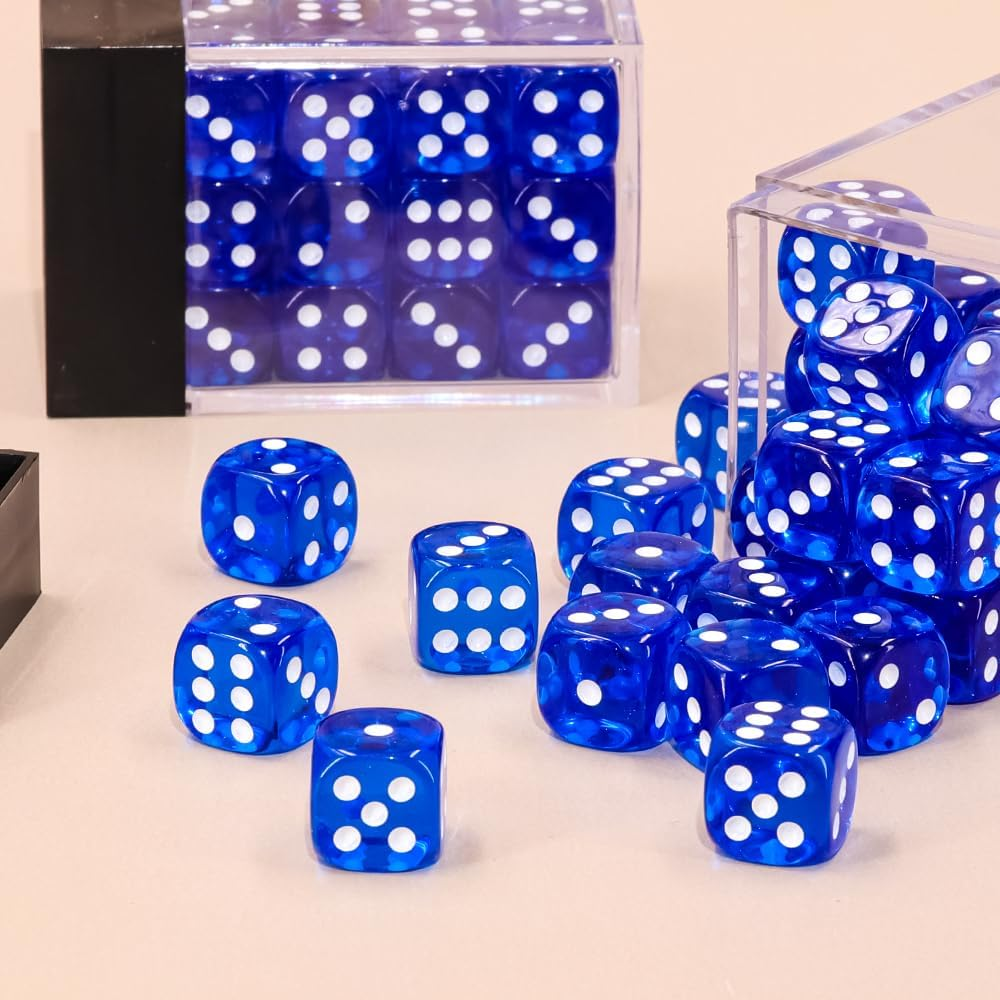 36 of Pack 12MM 6 Sided Dice Set,Translucent Colors Game Dice Set, 6 Sided Standard Colored Dices for Tenzi, Farkle, Yahtzee, Bunco or Teaching Math, with Portable Plastic Box（Dark Blue） image number 5