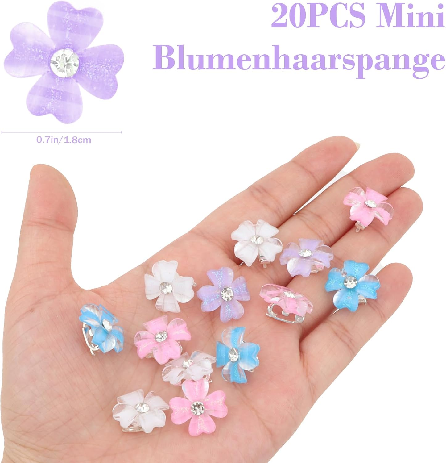 Pruadeor Pack of 20 Mini Flower Hair Clips, Colourful Hair Clips, Girls, Hair Clip Small with Rhinestones, Flowers - Hair Accessories image number 1