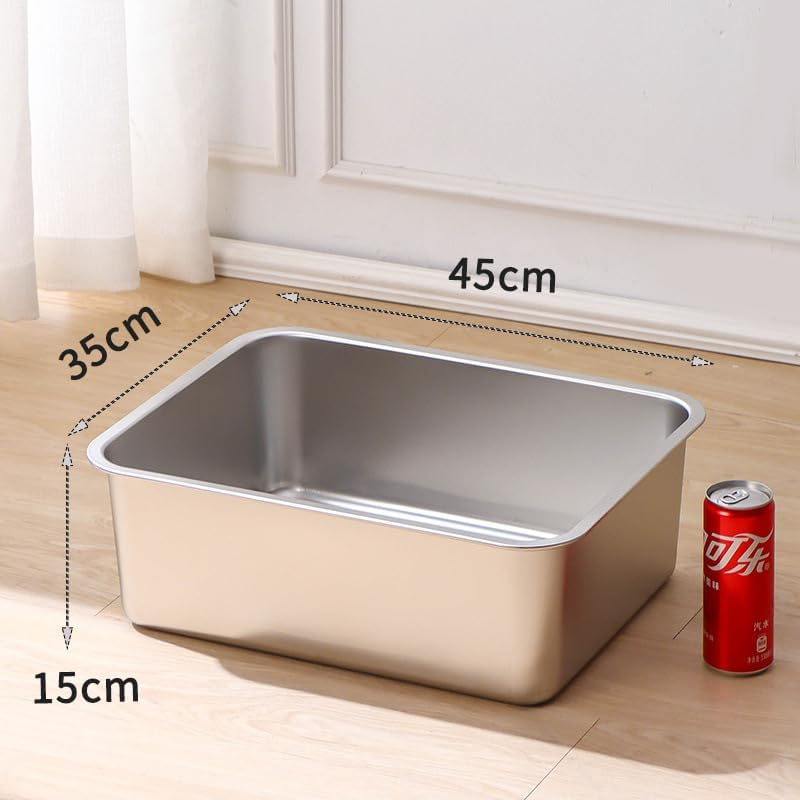 Stainless Steel Cat Litter Box, Odorless Metal Cat Toilet with High Sides, Rustproof Pan Tray for Big and Small Cats, Rabbits, Easy Clean Non Stick Smooth Surface (45Lx35Wx15H) image number 2