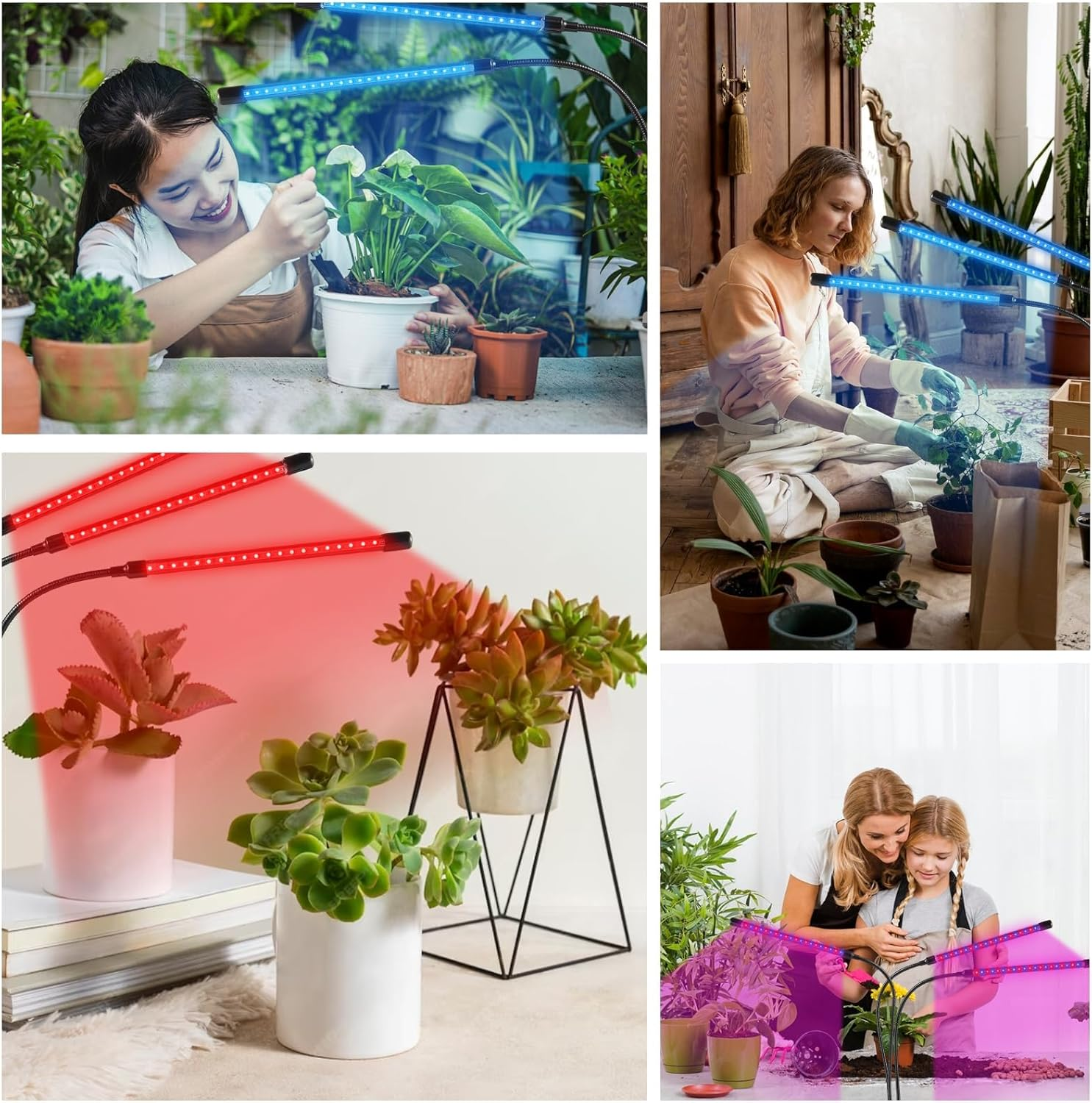 Mingzhe LED Grow Lights with Full Spectrum Clip Plant G G Lamp with Red Blue LED for Indoor Plants 10-Level Dimmable with 3/9/12H Timer 4-Head