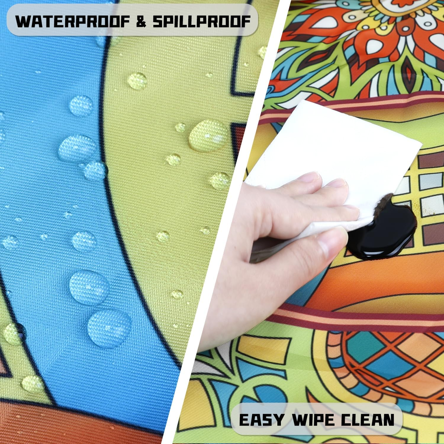 Round Fitted Tablecloth with Elastic round Outdoor Tablecloths Fitted Table Covers for Tables Waterproof Reusable Vinyl Tablecloth for Indoor and Outdoor 48''-52'' image number 7