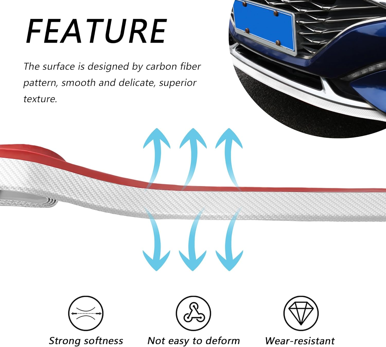 8.2Ft Universal Front Bumper Lip Strip, Anti-Scratch Rubber Spoiler for Side Skirts, Bumpers, Trunk - Car Exterior Accessories for Truck SUV (White) image number 4