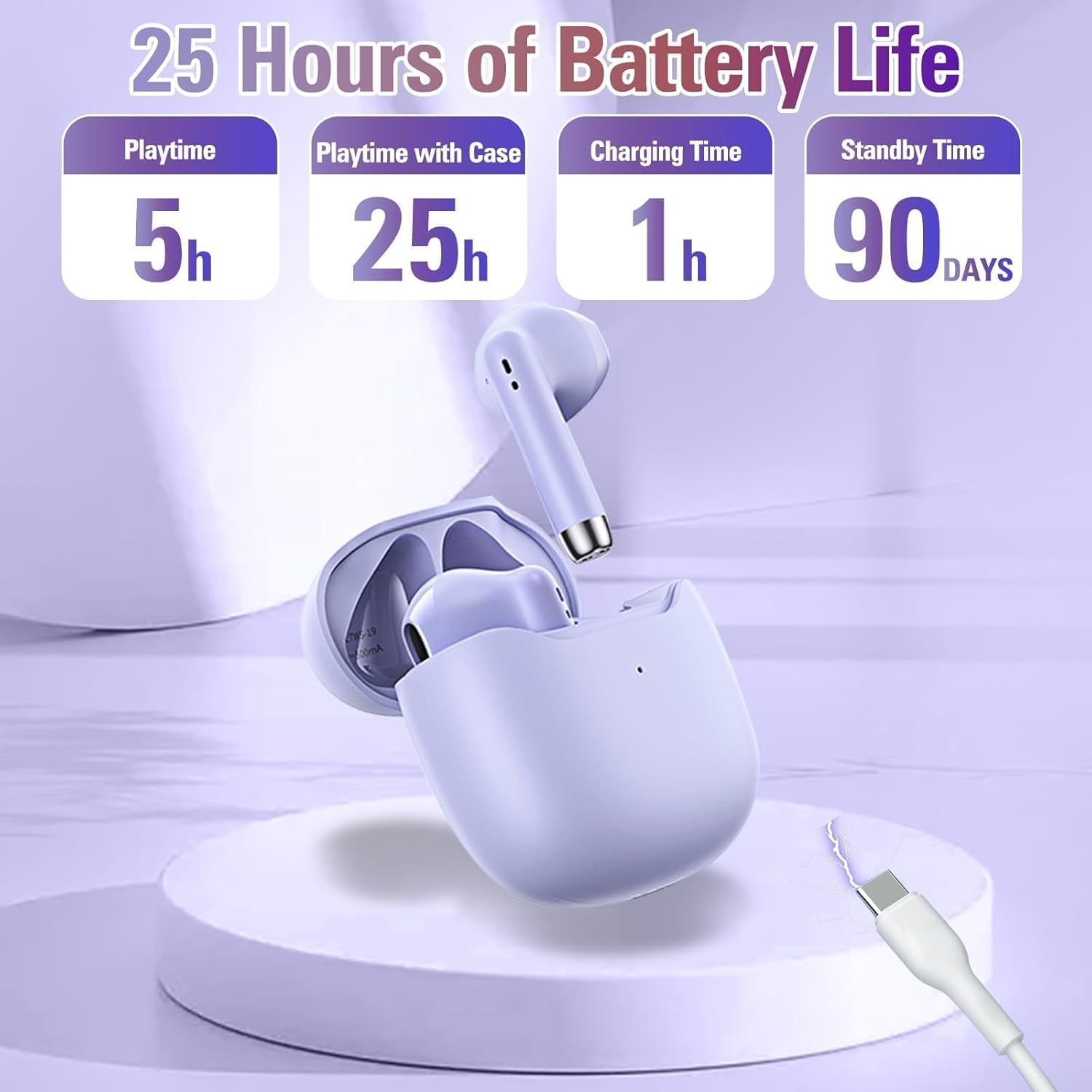 True Wireless Earbuds Purple Bluetooth 5.3 with Microphone for Working Out Noise Canceling Blue Tooth Ear Buds Deep Bass TWS Wireless Earphones with Charging Case in Ear Headphone for Iphone Android - Pink image number 2