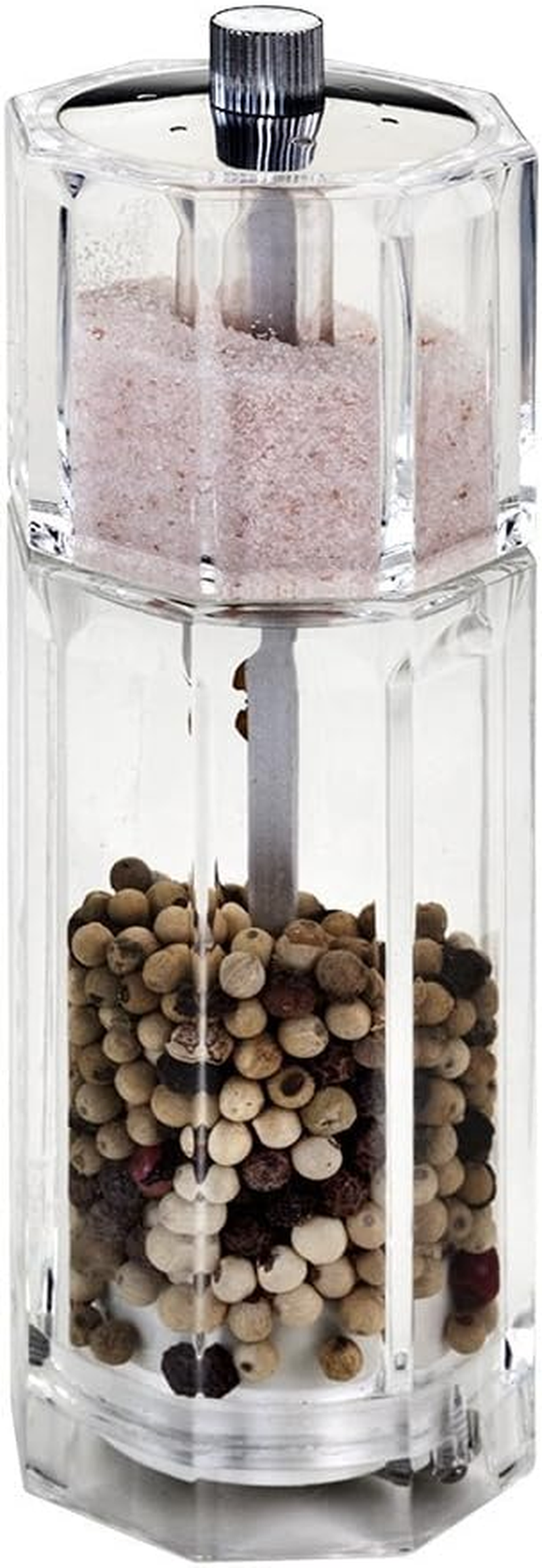 Metaltex Salt Shaker/Spice Mill 2-In-1 with Ceramic Grinder, Transparent