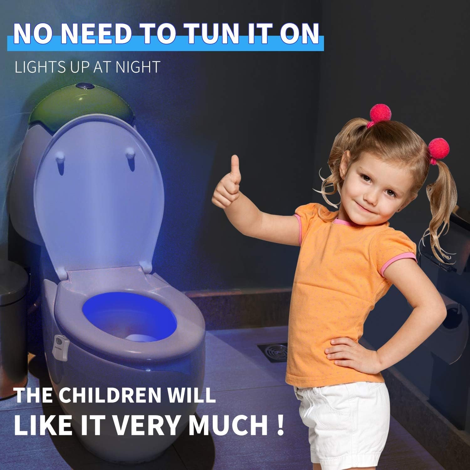 Aanrasey Toilet Night Light, Toilet Bowl Light, Motion Sensor Activated LED Night Light, 8-Color Toilet Light up for Bathroom Decor, Kids Bathroom Set Cool Stuff (2 Pack) image number 5