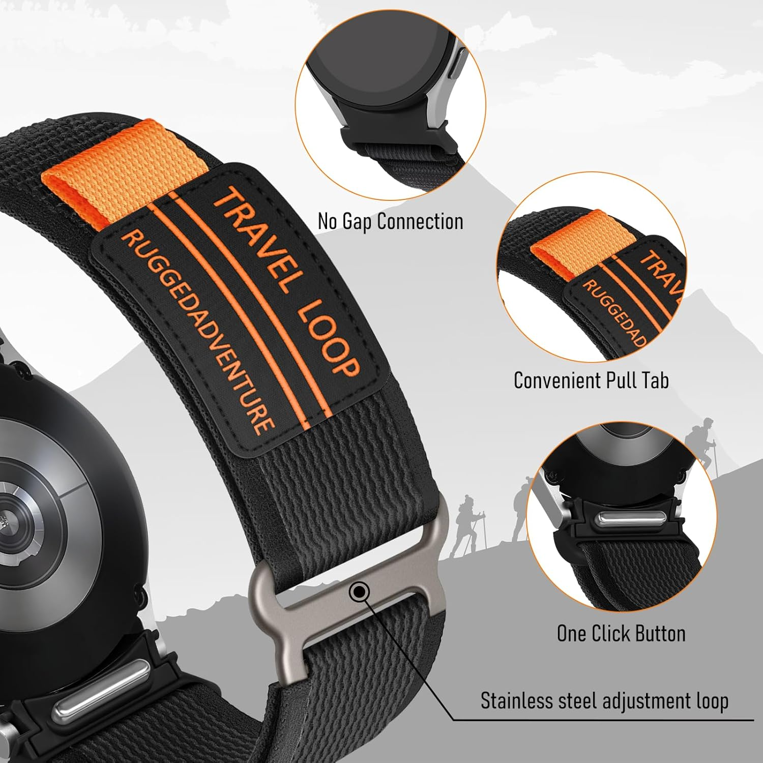 Trail Loop for Samsung Galaxy Watch 7/6/5/4 40Mm 44Mm Women Men, One Click Rugged Sport Band Soft Nylon Wristband for Galaxy Watch 6 Classic 43Mm 47Mm/Fe/5 Pro 45Mm/4 Classic 42Mm 46Mm