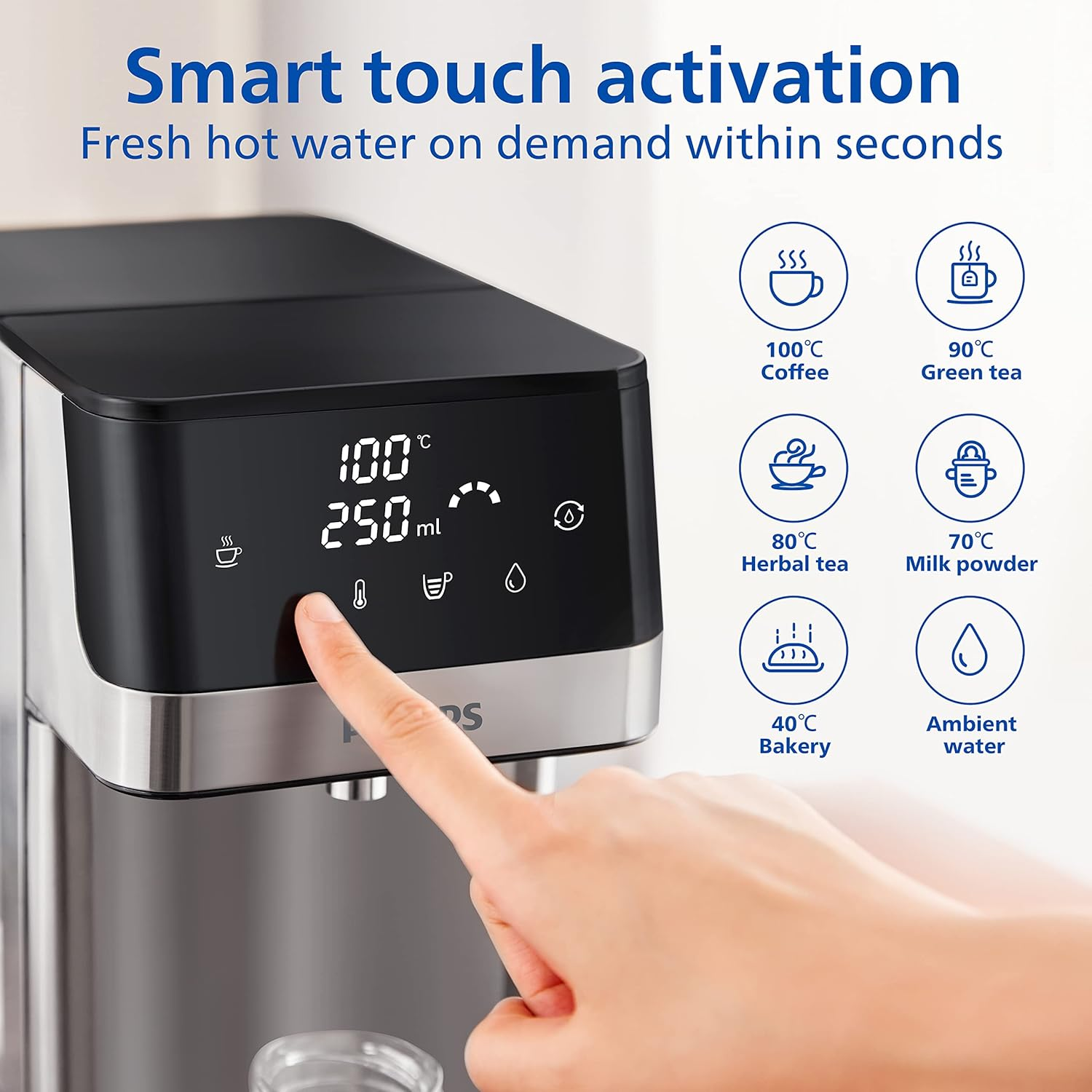 Philips Water Station Dispenser for Filtered Hot Water 6 Temperature Presets Touch Screen Reduces Chlorine Limescale Heavy Metals Microplastics and PFOA 2.2L Capacity image number 4