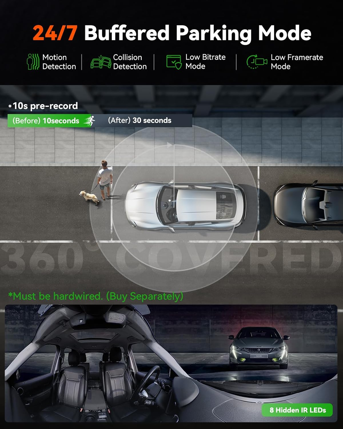 Vantrue E360 ACE 5.2K 360&deg; Panoramic Wifi Dash Cam, Handheld Camera, STARVIS 2, HDR, IR Night Vision, Front Rear inside Dashcam, Voice/Touch Control, GPS, 24/7 Buffered Parking Mode, Support 512GB Max image number 1