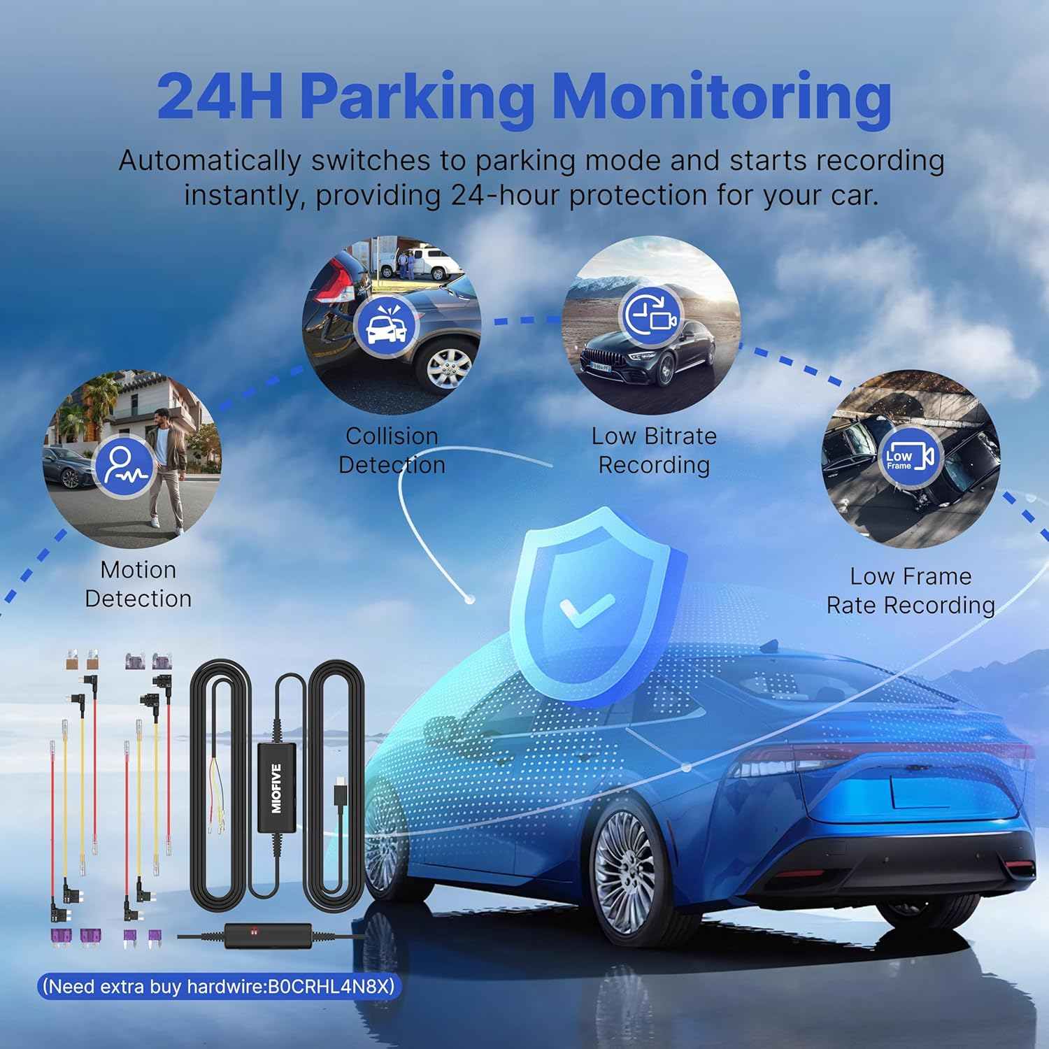 Miofive Dash Cam Front and Rear, Dual Car Dash Cam with 64G Card, Built-In 5G Wifi GPS with Smart APP Control, 24H Parking Monitor, AI Function, Loop Recording, Motion Detection Car Camera image number 4