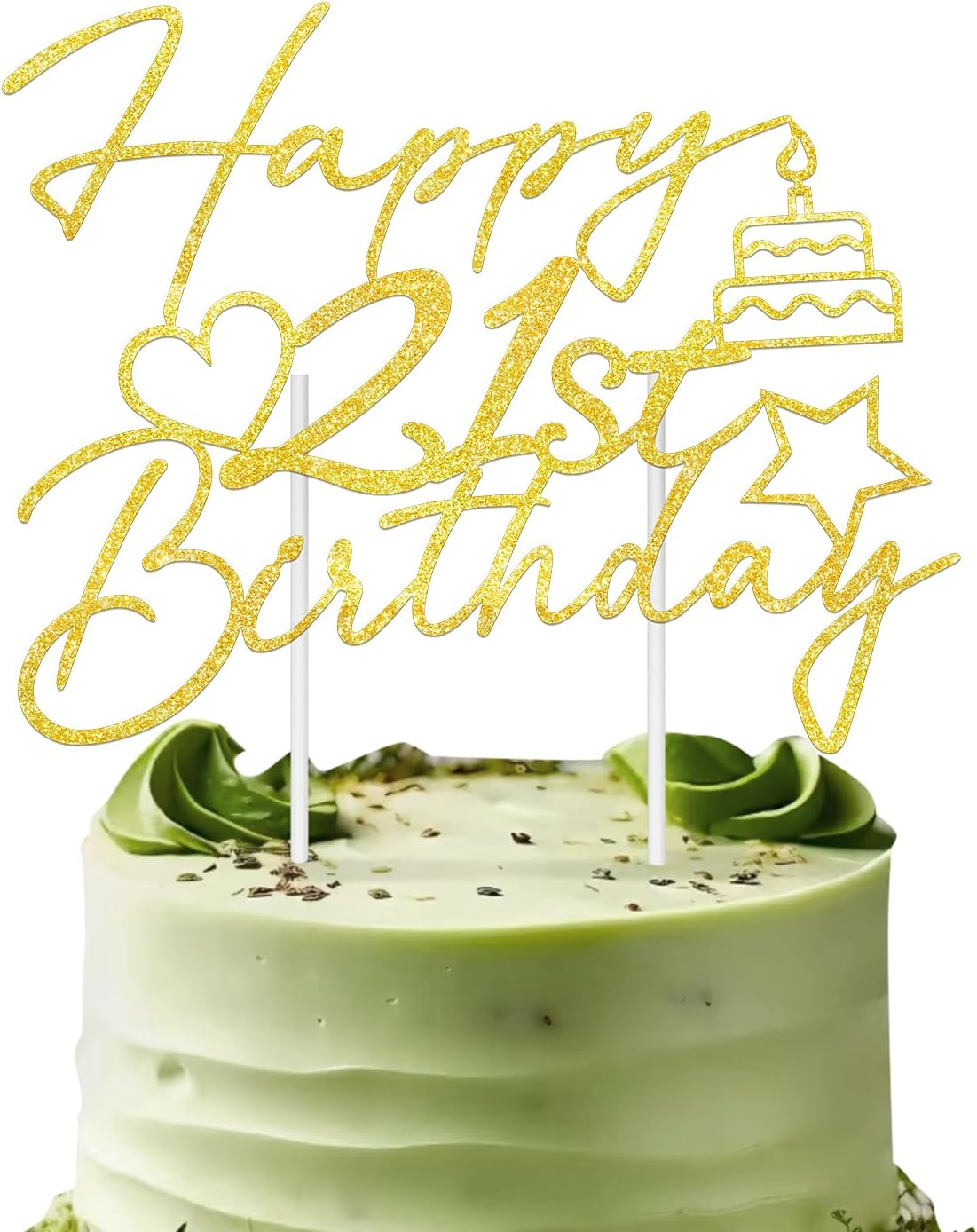 Buziba Happy 70Th Birthday Cake Toppers Gold Glitter Heart Star Cake Decorations for Birthday Themed Party Supplies (70Th)