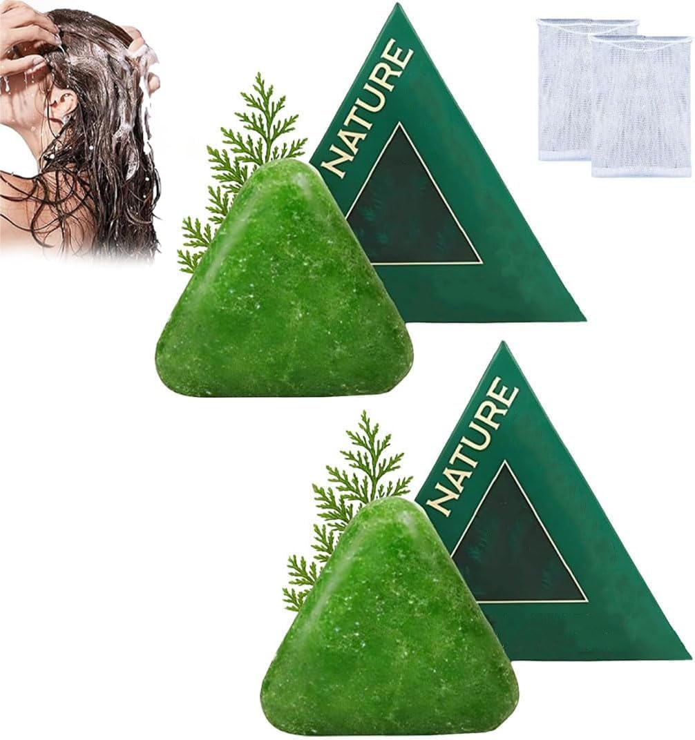 Nature Triangle Shampoo Bar, Nature Sevengreen Soap Shampoo, Plant-Based Solid Shampoos Bar, Calming & Strengthens Hairs, Gentle Cleansing & Nourishing Care for All Hair Types (1PCS)