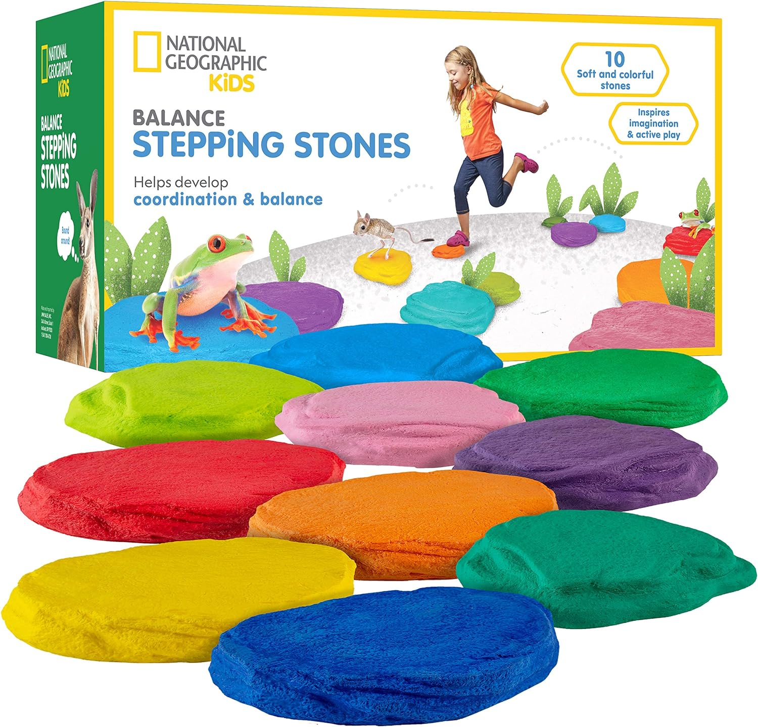 National Geographic Stepping Stones for Kids &ndash; 10 Durable Stones Encourage Toddler Balance & Gross Motor Skills, Indoor & Outdoor Toys, Toddler Stepping Stones, Balance Stones, Kids Obstacle Course image number 3