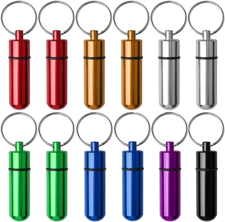 12 Pieces Aluminum Pill Box, Betterjonny 7 Colors Waterproof Portable Pill Case Bottle Container Travel Medicine Pill Holderfor Outdoor Sports image number 1