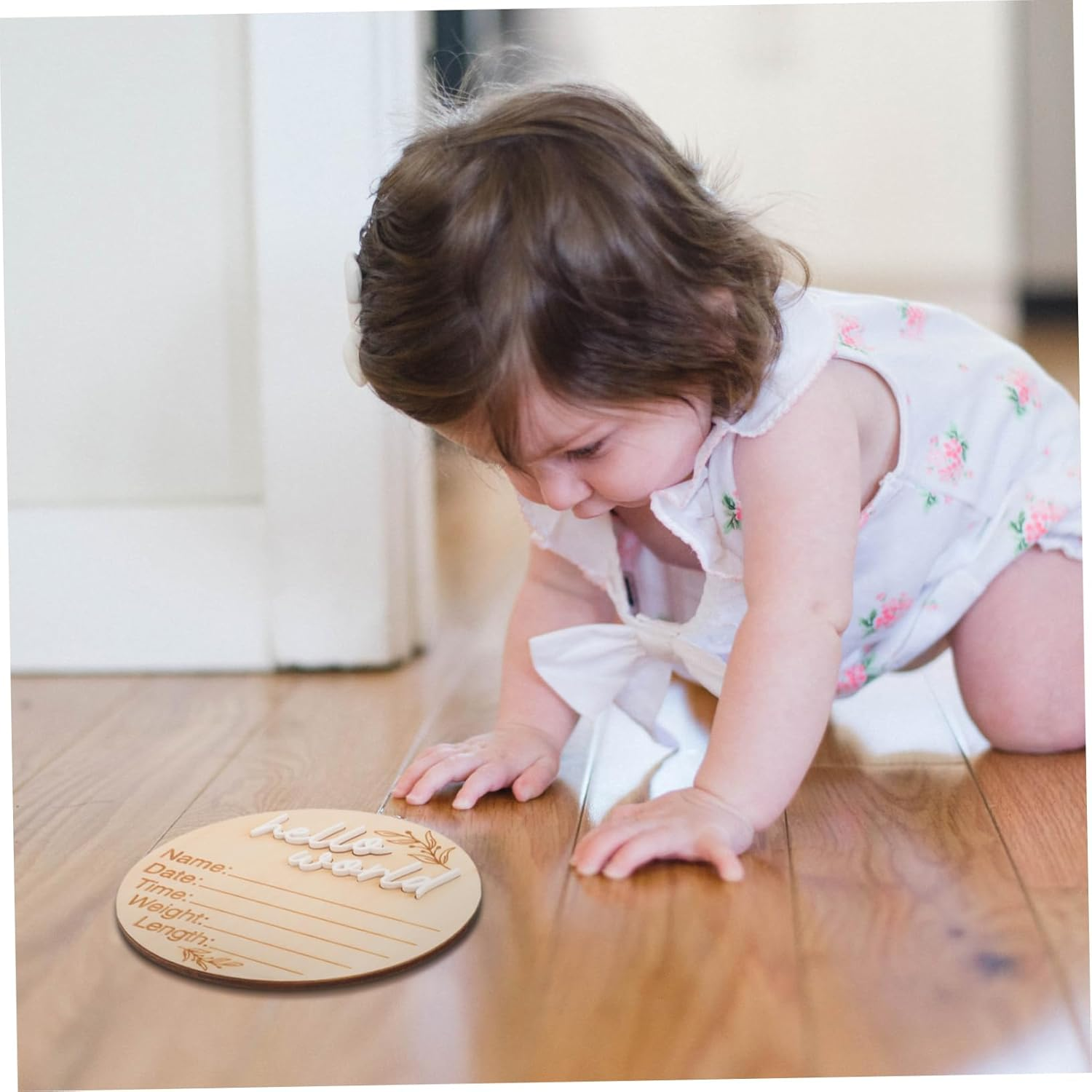 2Pcs round Wooden Birth Announcement Sign for Newborns Natural Wood Milestone Plaque Name Announcement Board for Nursery Decor Photography image number 6