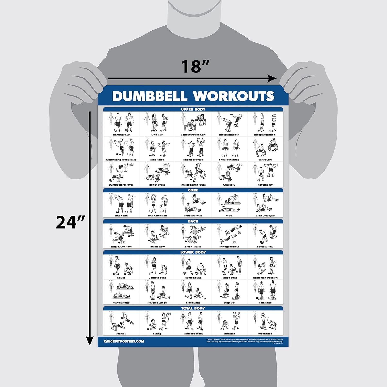 11 Pack - Exercise Poster Set: Dumbbell, Suspension, Kettlebell, Resistance Bands, Stretching, Bodyweight, Barbell, Yoga, Exercise Ball, Muscular System, Medicine Ball (Laminated, 18" X 24") image number 3