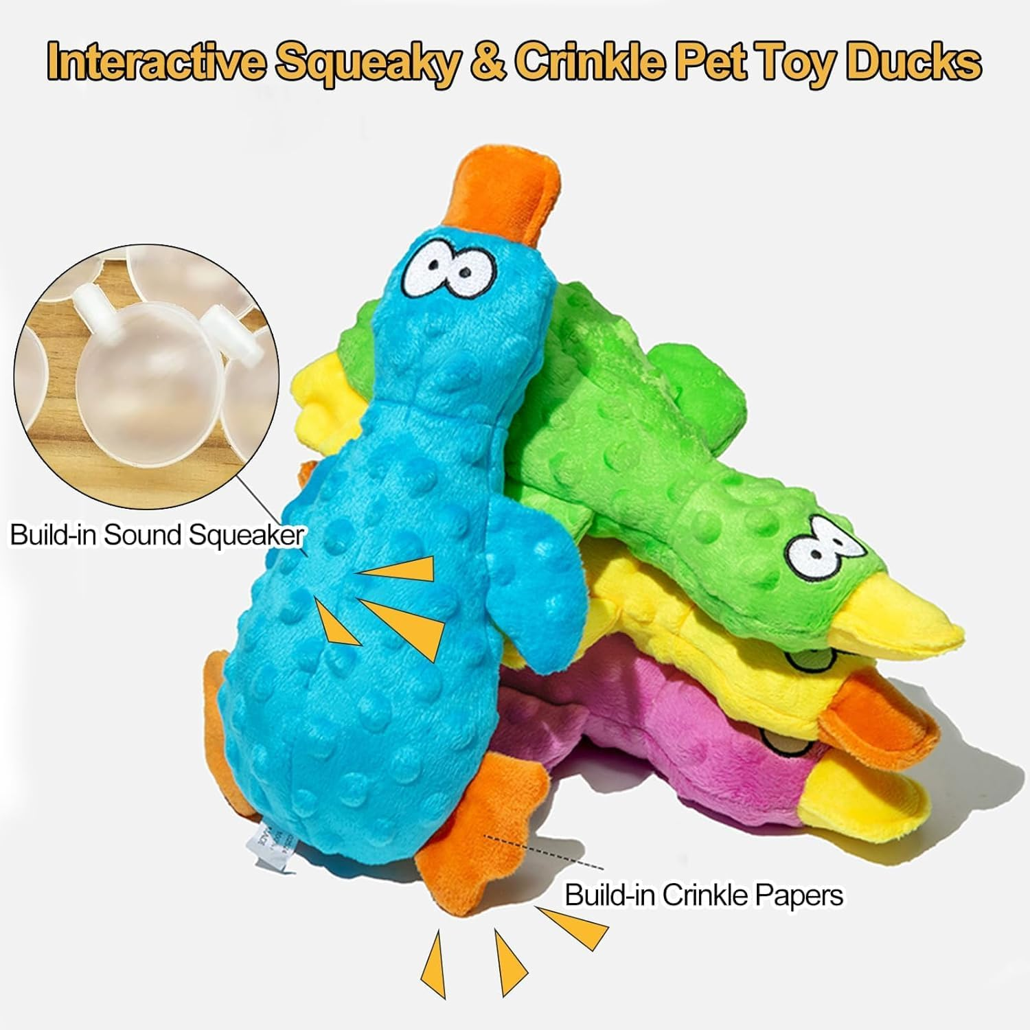Squeaky Plush Duck Stuffed Crinkle Dog Toys for Puppies,Interactive, Soft Chew Toys for Small to Medium Dogs Teething Training and Boredom Relief(2Pcs) image number 5