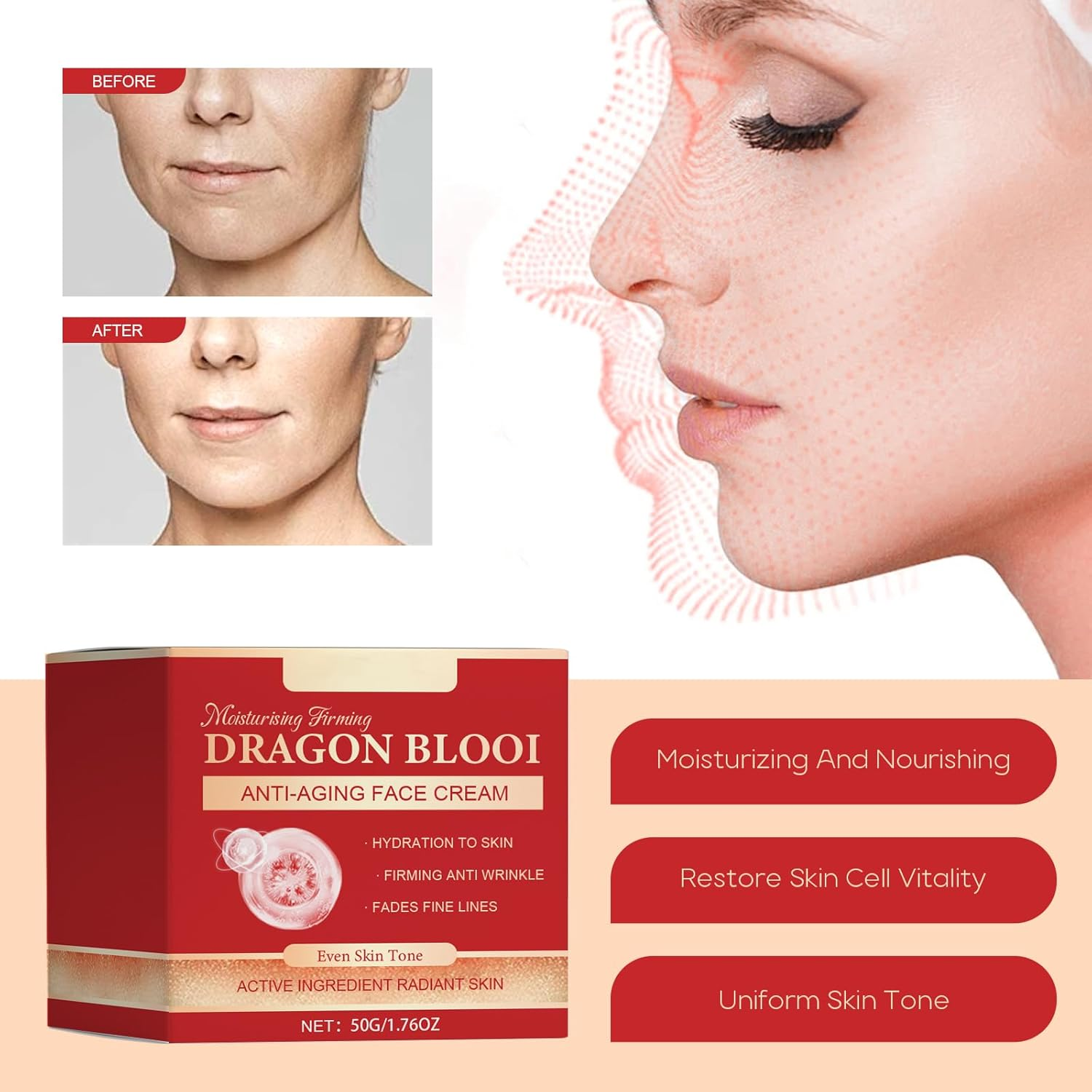 Dragon Blood Anti-Aging Face Cream, Deep Hydrating & Nourishing, Improve Elasticity & Plumpness, Lightweight Moisturizer for Daily Skincare, Anti-Wrinkle Easy Creams for Women' Face (1PCS) - 2Pcs image number 3