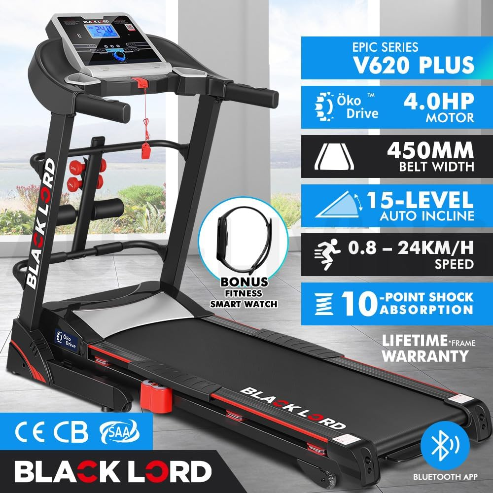 BLACK LORD Treadmill Foldable Running Machine Auto Incline Fitness Equipment 4.0HP Electric Exercise Walking Jogging Hiking Cardio Aerobic Trainer Home Gym Office Commercial (V620 plus Epic Series) image number 4