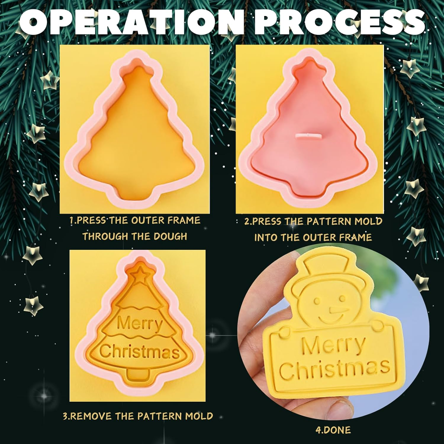 Christmas Cookie Cutters, 8Pcs 3D Pressable Christmas Cookie Stamps Set- Gingerbread Man, Christmas Tree, Snowman,Santa,Garland,Elk,Gloves,Socks,Merry Christmas image number 5