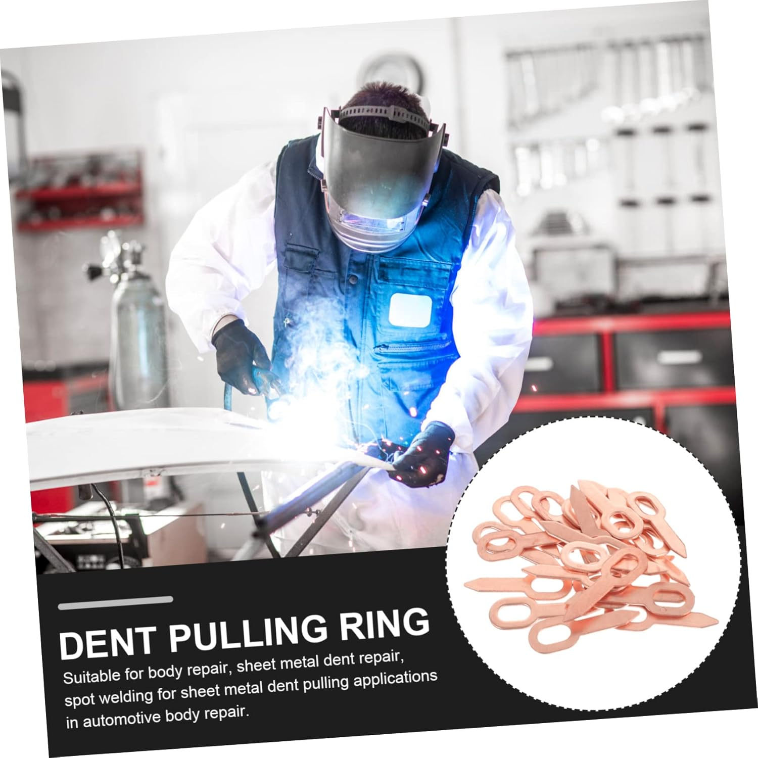 COSMEVIVI 100Pcs Dent Pulling Ring Kit for Spot Welding Essential Repair Tool for Automotive Body Metal Dent Repair Compact Easy to Use