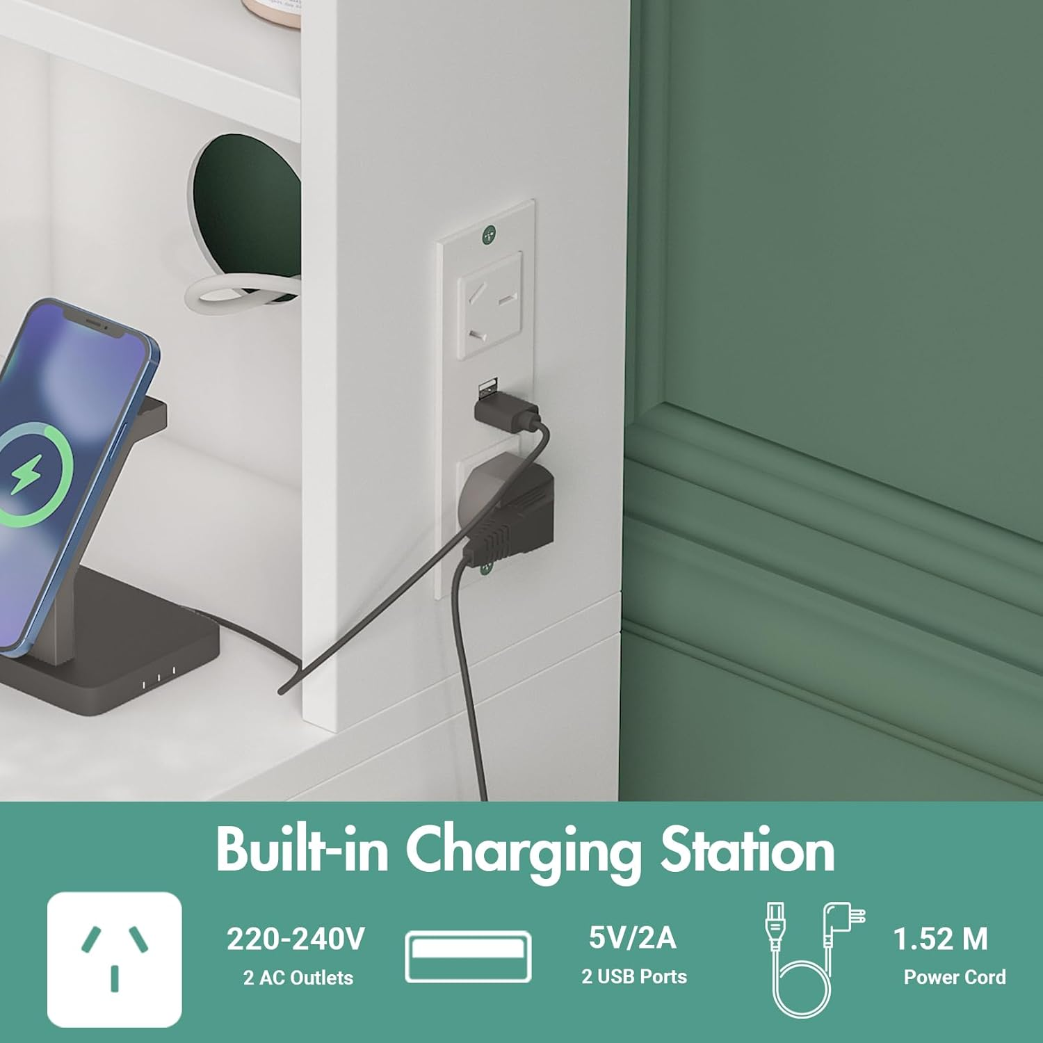 Ufurniture Makeup Vanity Desk Stool Set with LED Light and Charging Station, Dressing Table with 360&deg;Rotating Mirror, Drawers Trays and Shelves Storage for Bedroom, Metal Frame (White Golden) - White Golden image number 6