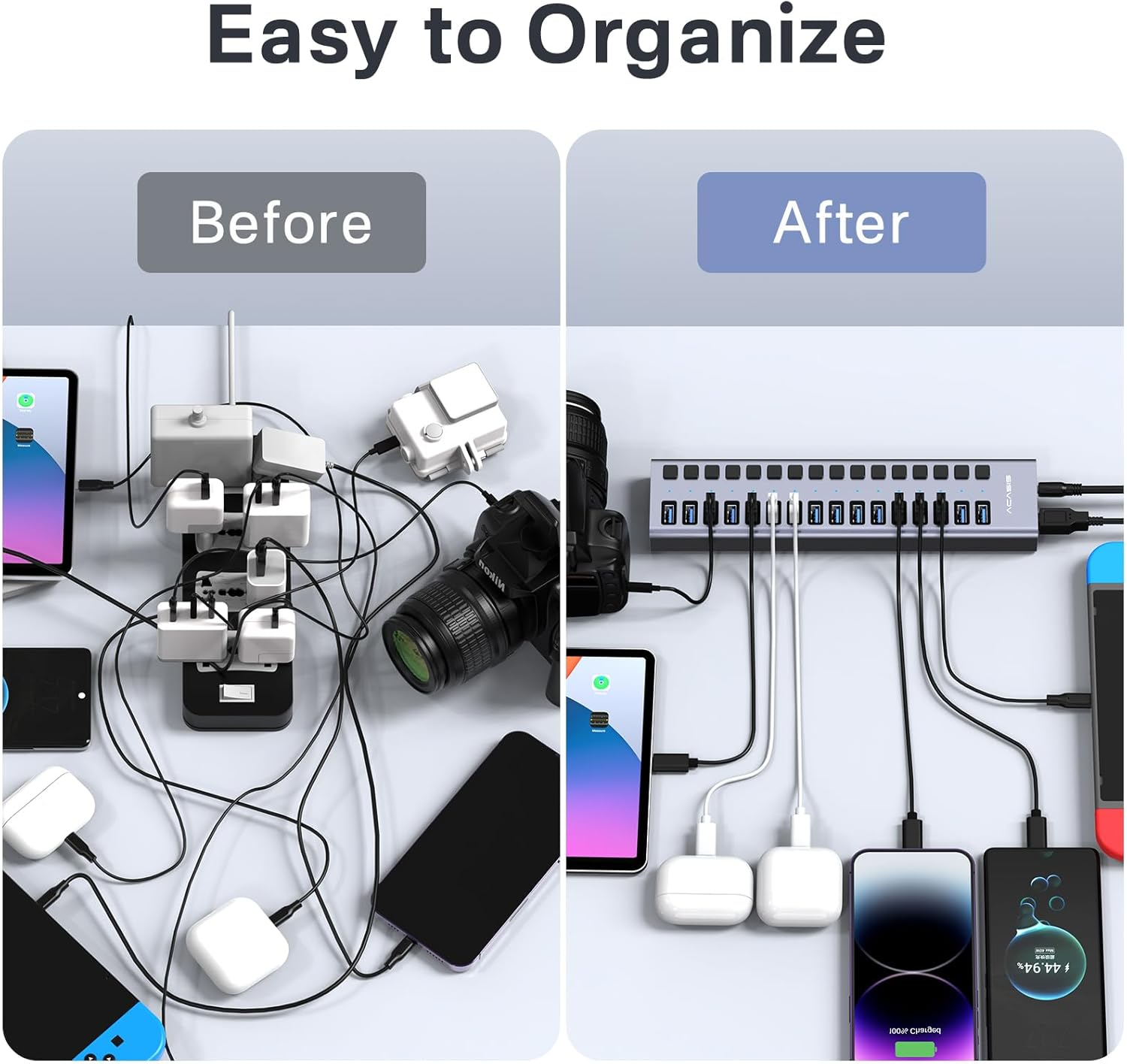 Powered USB 3.1 Hub, ACASIS 16 Ports USB 3.1 Hub with 10Gbps Data Speed，Aluminum Housing, USB Hub Powered with 96W Power Adapter, USB Hub for Pc/Laptop, Computer, Flash Drive, Printer, Camera image number 2