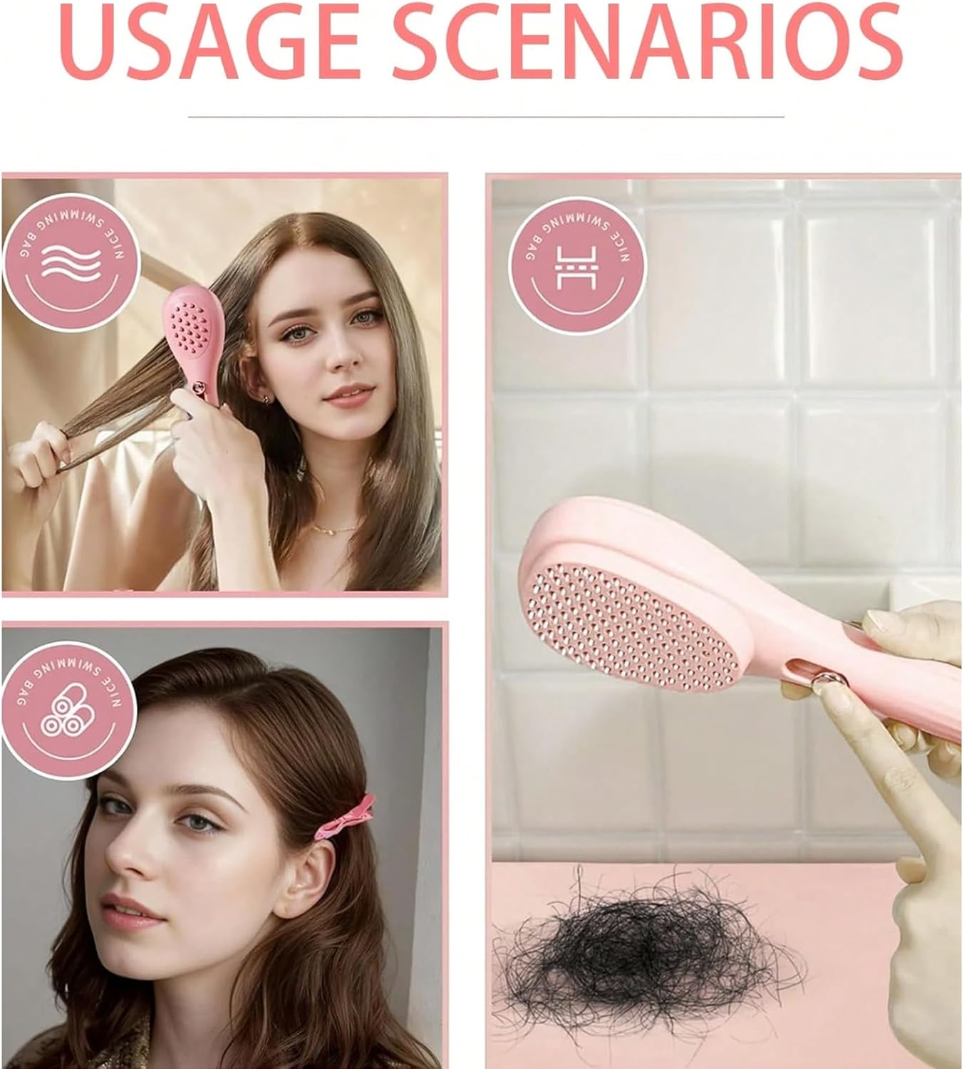 Telescopic Magic Comb,Scalp Cleaning Special Travel Portable Fluffy Massage Comb,Air Bag Hair Detachable Magic Brush,For Home,School,Travel,Barber Shop (Pink) image number 3
