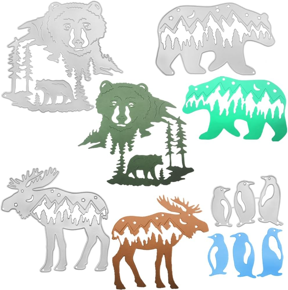 AFUNTA Cutting Dies for Card Making, Polar Bear Elk Christmas Metal Cutting Dies Wolf Penguins Card Making Accessories DIY Cutting Dies for Scrapbooking 4 Pieces image number 5