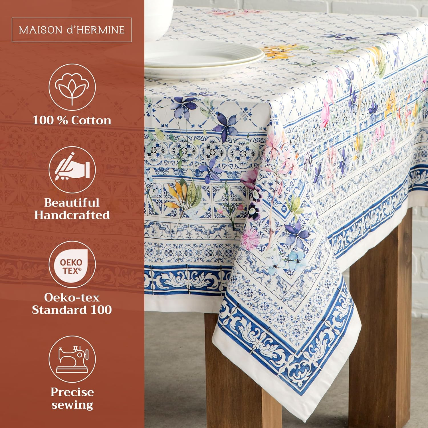Maison D'Hermine Table Cloth Rectangle Table 100% Cotton 60 X 120 Inches Tablecloth Reusable Decorative Everyday Use for Dining Room, Farmhouse, Home, Party, Festive & Wedding Spring Summer - Faience