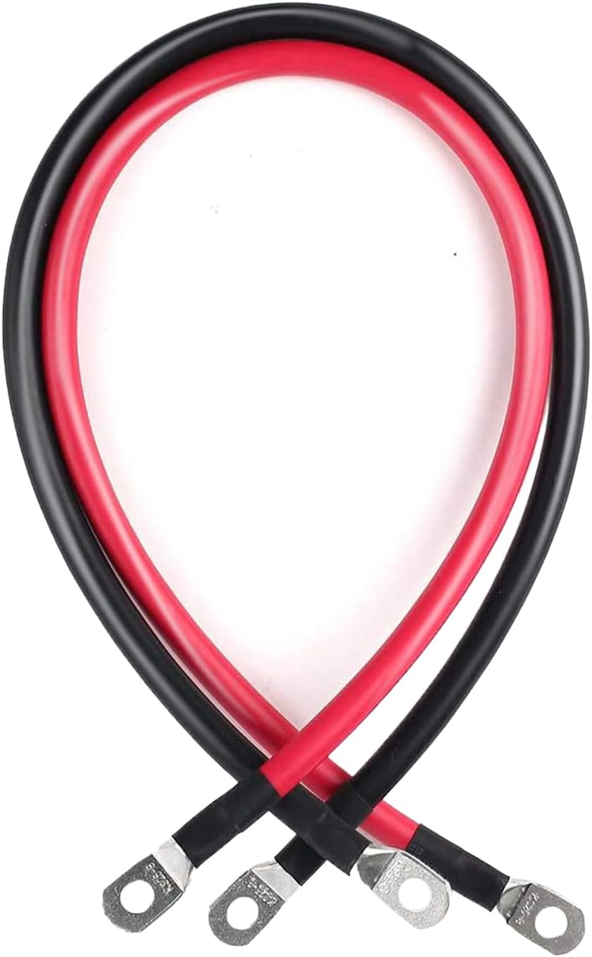 5 AWG Gauge Parallel Battery Power Inverter Cables with Terminals, Pure Copper Battery Cables Set with 3/8 Inch Copper Ring Ends for Solar, RV, Car, Boat, ATV, Motorcycle (1 Set,50Cm/1.65Ft,16Mm&sup2;)