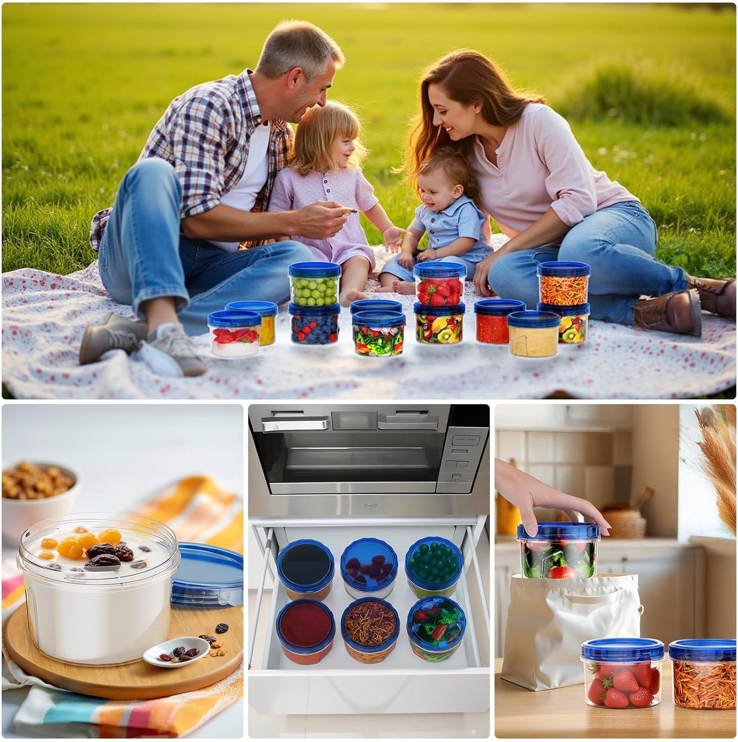 Freezer Storage Containers, 6 Pack-16 OZ Small Plastic Containers with Twist Top Lids, round Food Storage Containers, Reusable Soup Container Microwave/Dishwasher Safe image number 2