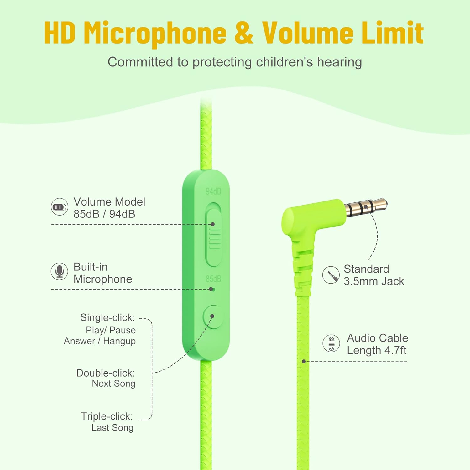 Rockpapa Share 1 Kids Headphones, Wired Headphones with Microphone, 85/94Db Volume Limited, Sharing Function, Foldable, Adjustable, Childrens Headphones over Ear for School/Travel/Phone/Pc/Mp3 - Black/Grey image number 6