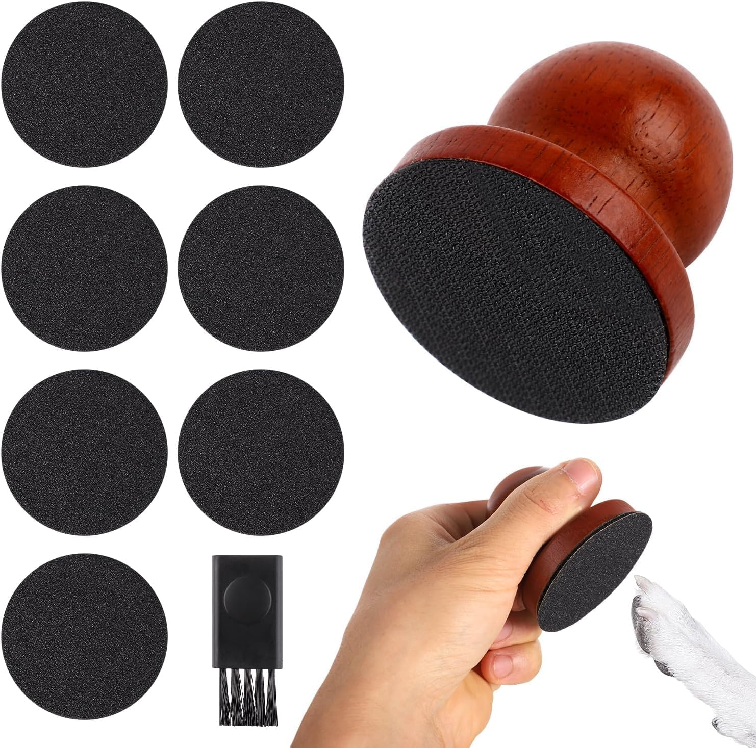 Wooden Dog Nail File with Replaceable Filing Discs, 1Pc Wooden Dog Nail Scraper Dog Scratch Pad with 7Pcs Sandpapers and 1Pc Cleaning Brush,Wooden Dog Nail Scratch Board Dog Nail Grinder, Brown