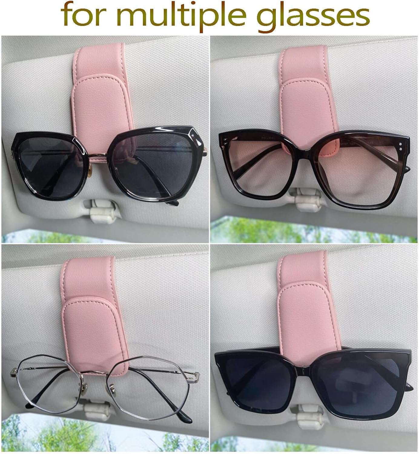 Magnetic Leather Sunglass Holder for Car, Sunglasses Clip for Car Visor, Auto Interior Accessories Universal for Different Size Eyeglasses(Pink) image number 1