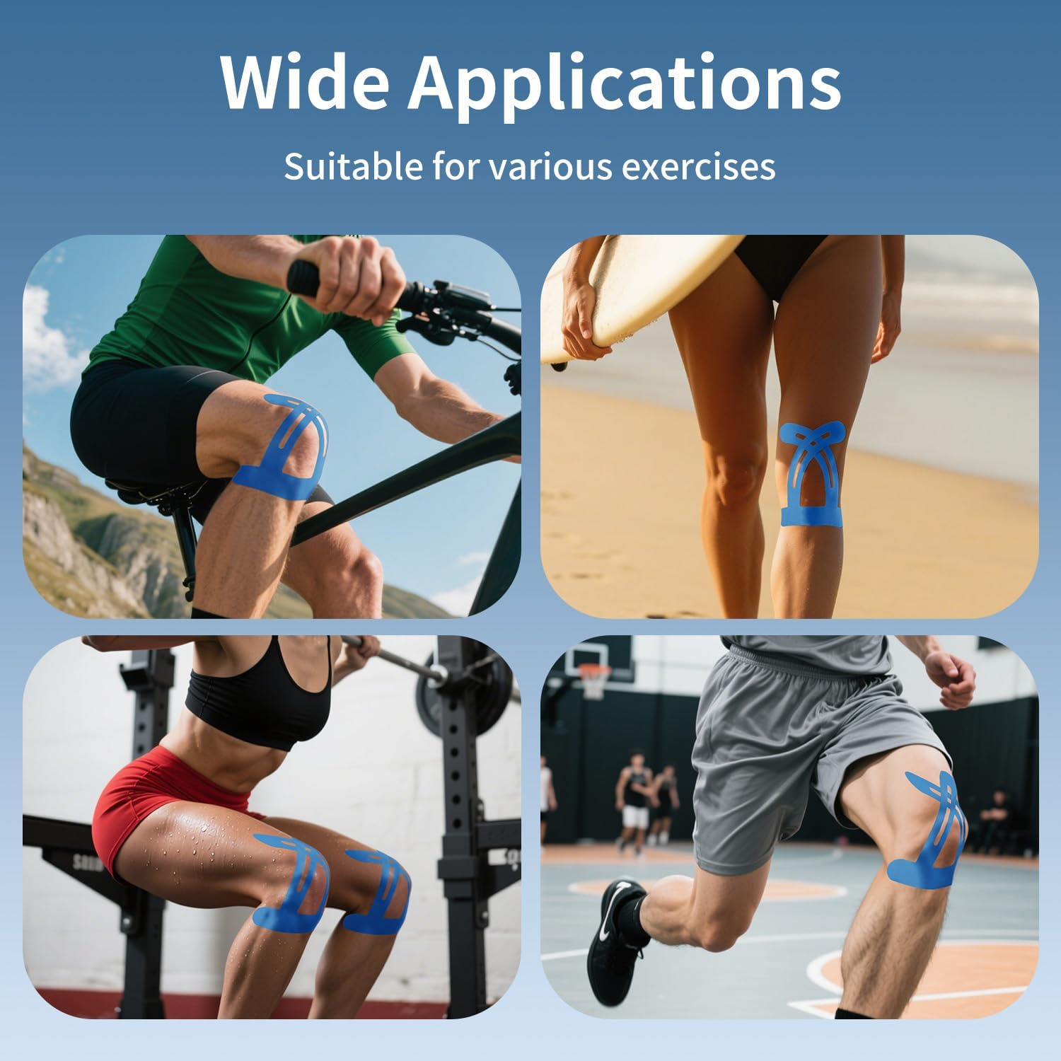 10 Pack Kinesiology Tape for Knee Support, Pre-Cut Kinesiology Tape for Knee Stability & Pain Relief, Waterproof Sports Tape, Hypoallergenic Breathable for Men & Women (Black) image number 5