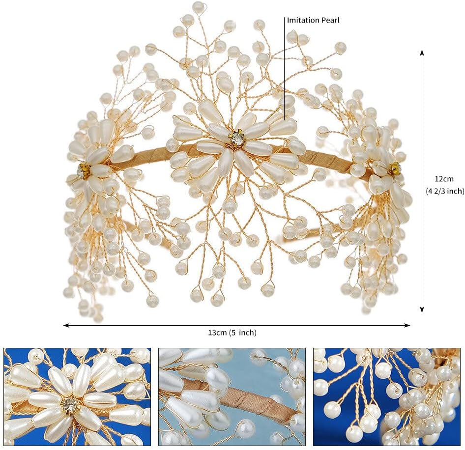 Bridal Headpiecees for Wedding Pearl Wedding Headband Rhinestone Hair Accessories for Brides Crown for Women Girls image number 5