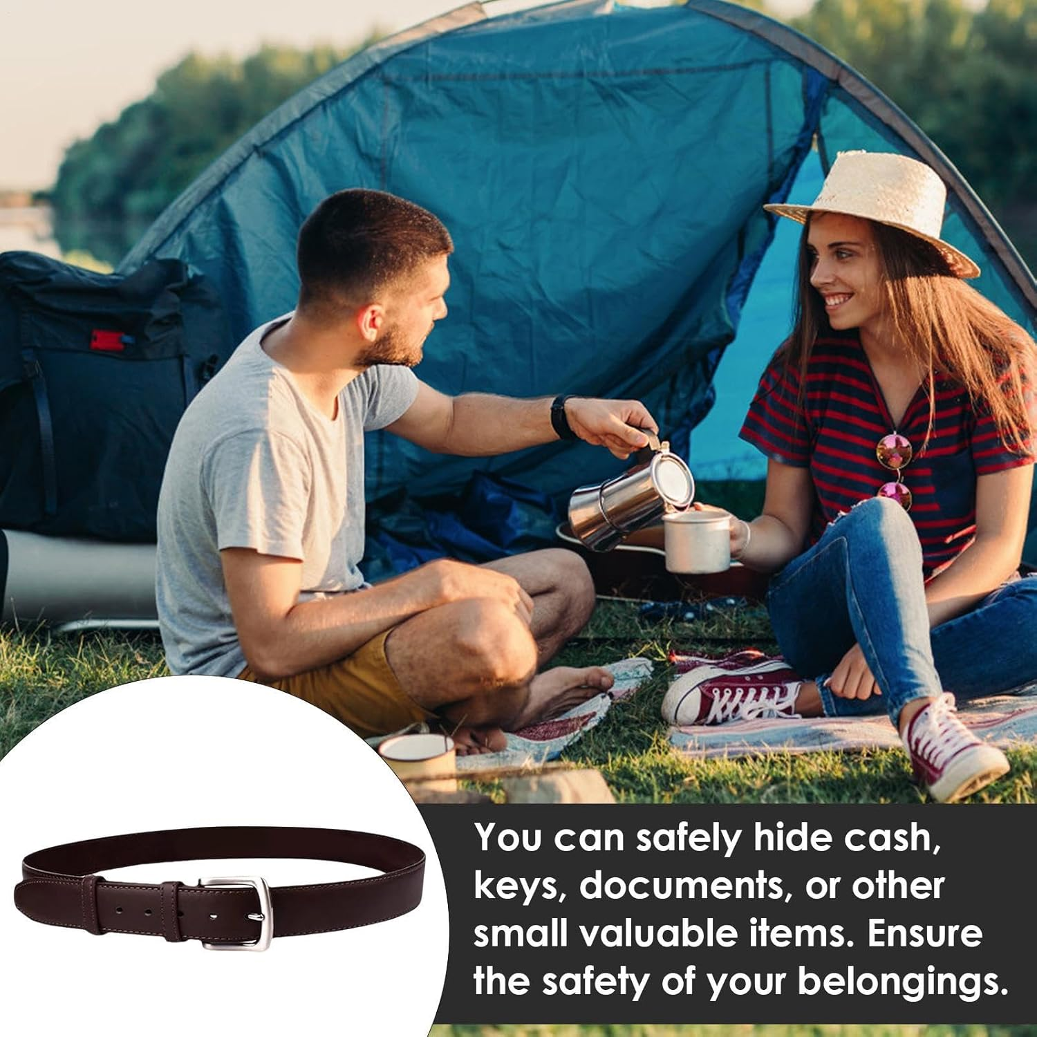 Money Belt - Travel Waist Belt, Hidden Travel Wallet | Belt Wallet for Travel, Hidden Valuables Belt, Secure Zip Bag, Anti-Theft Bag, Passport Holder for Yourself, Brown, Siehe Beschreibung, See