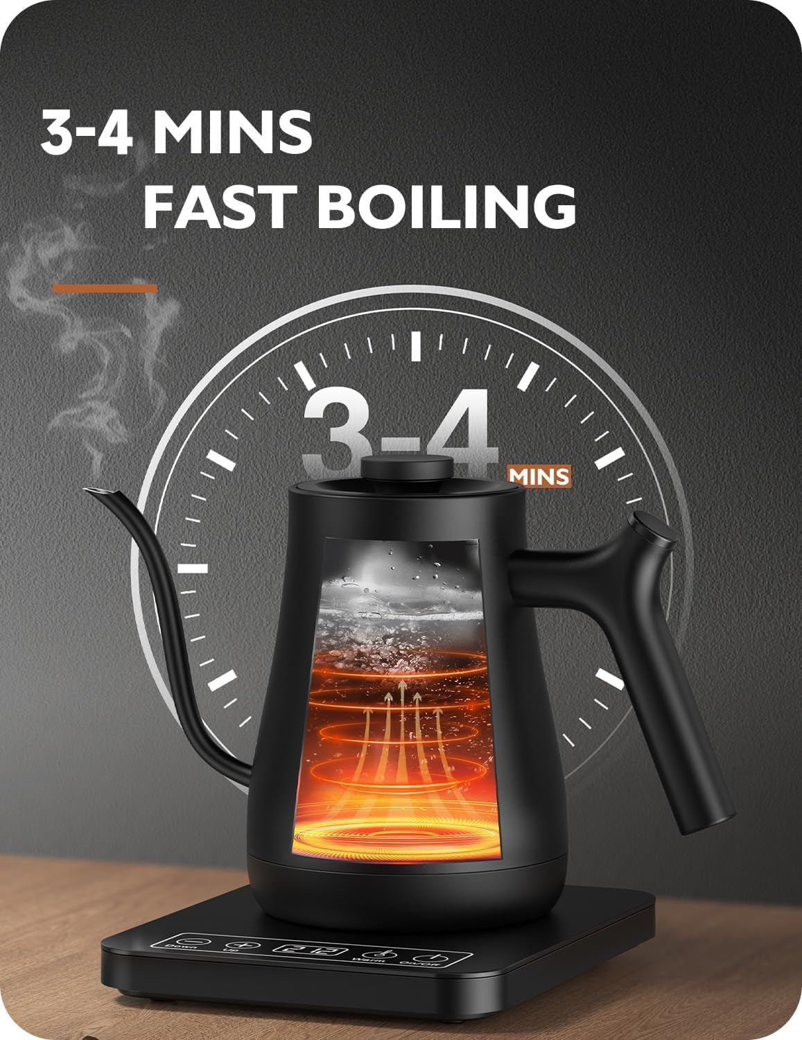 Gooseneck Electric Kettle with Temperature Control, Large LCD Screen, Quick Boiling, Anti-Dry Protection, Stainless Steel Interior, 4-Hour Keep Warm Function &ndash; Ideal for Coffee & Tea Brewing