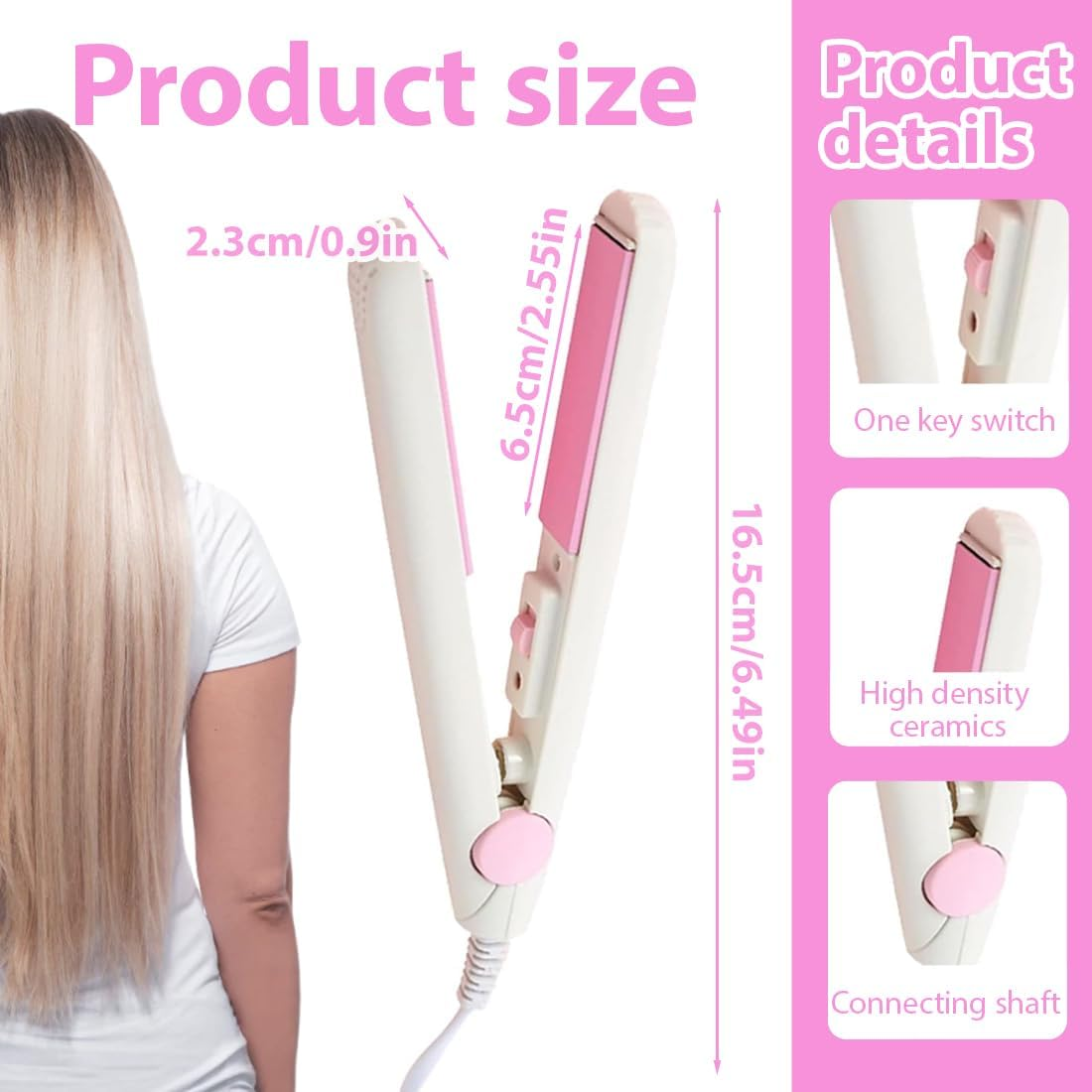 1PC Hair Straightener 2 in 1 Mini Portable Hair Straightener with Storage Box and Protective Cover for Home Salon (White)