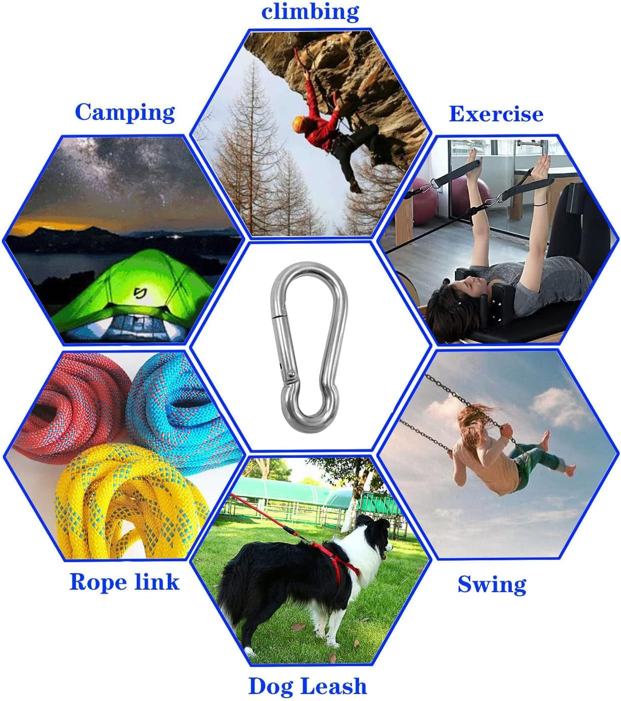 5 Pcs 4 Inch Carabiner Spring Snap Hook 304 Stainless Steel Heavy Duty Carabiner Clip image number 1