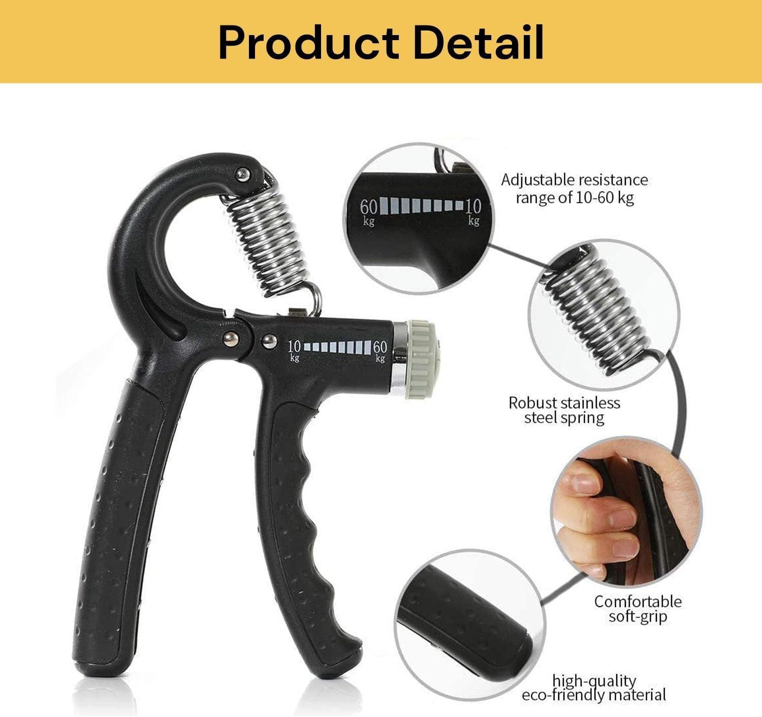 Spendeal Grip Strength Trainer, Hand Grip Strengthener, Adjustable Resistance 22-132Lbs (10-60Kg), Forearm Strengthener, Perfect for Musicians Athletes - Black (2 Pack) image number 6